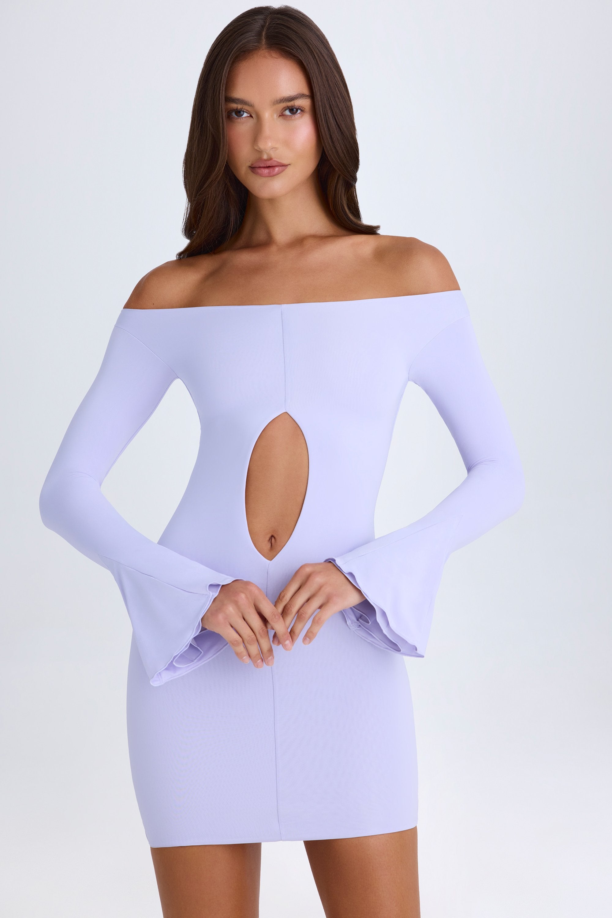Off-Shoulder Cut-Out Mini Dress in Soft Lilac - 1