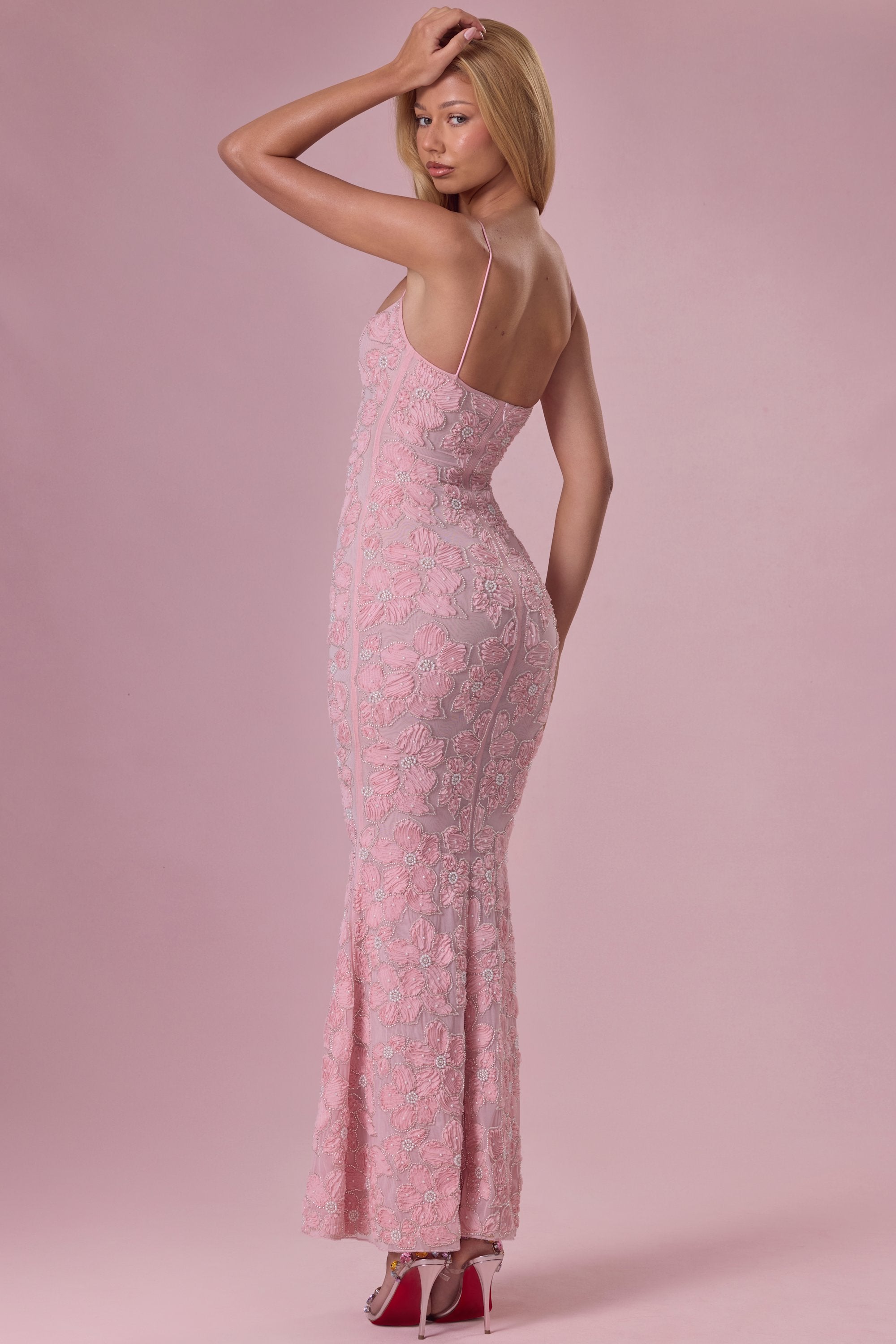 Embellished Square Neck Maxi Dress in Blush Pink - 2