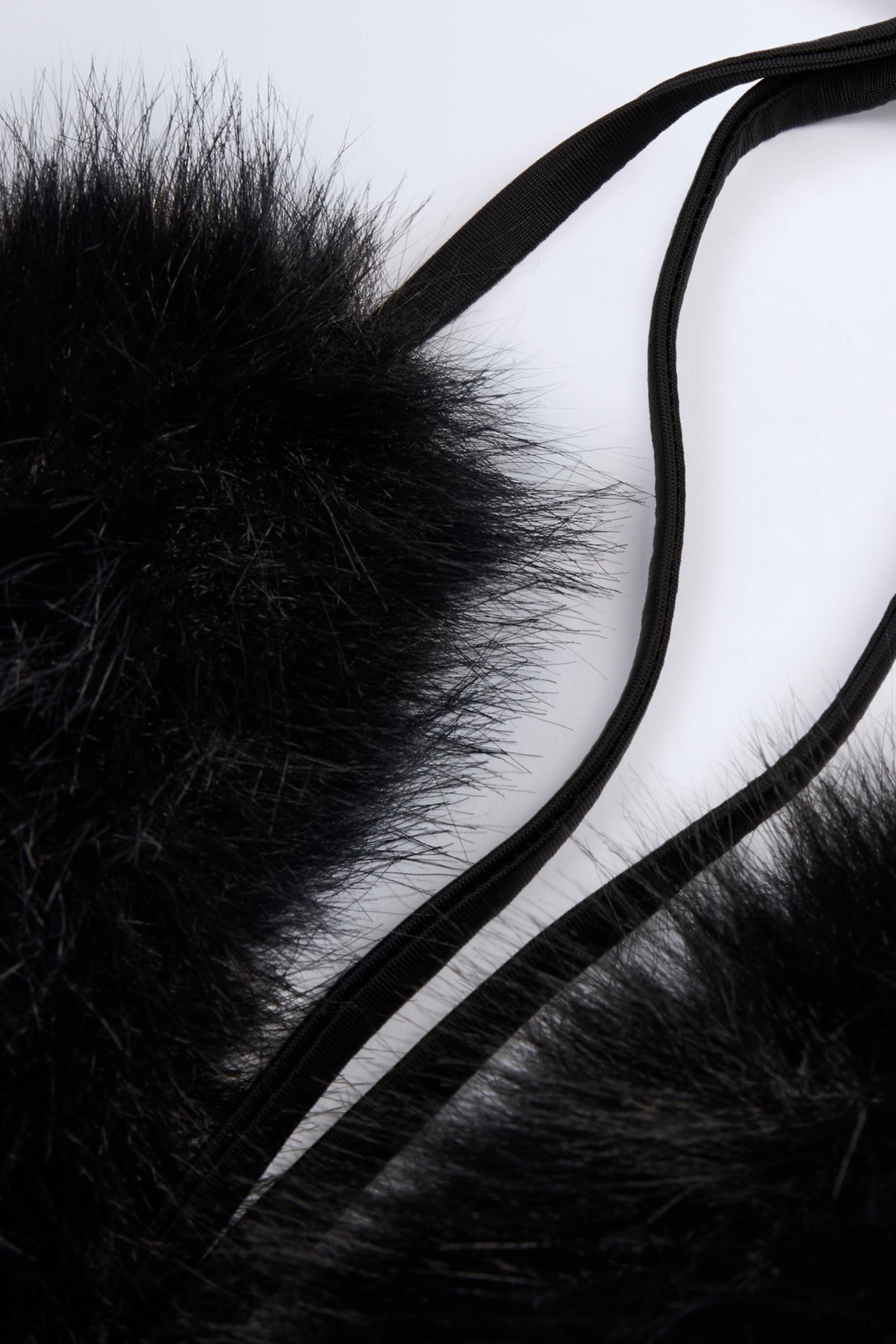 Faux Fur Triangle Bralette in Black