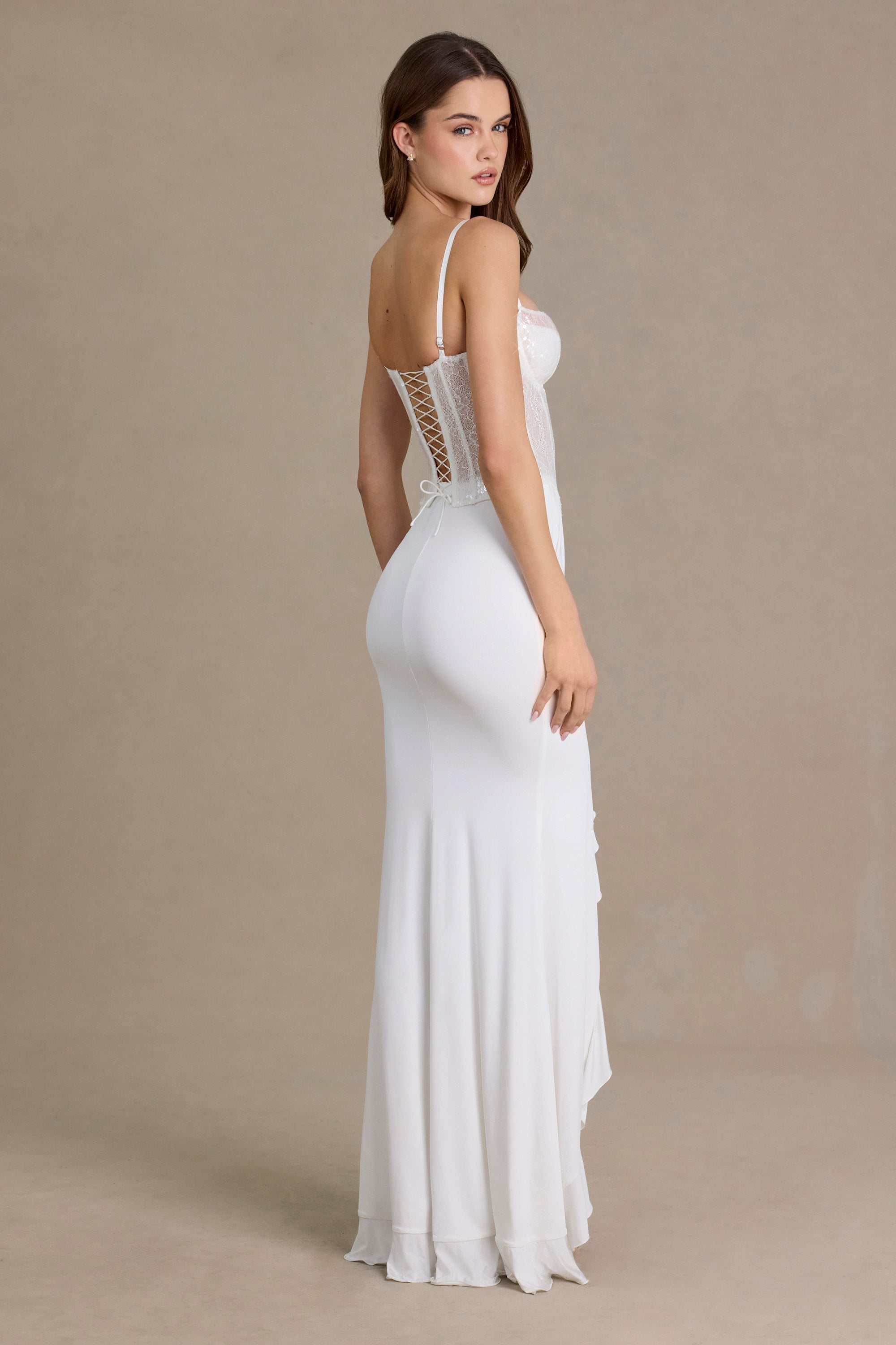 Embellished Lace Corset Gown in White - 2
