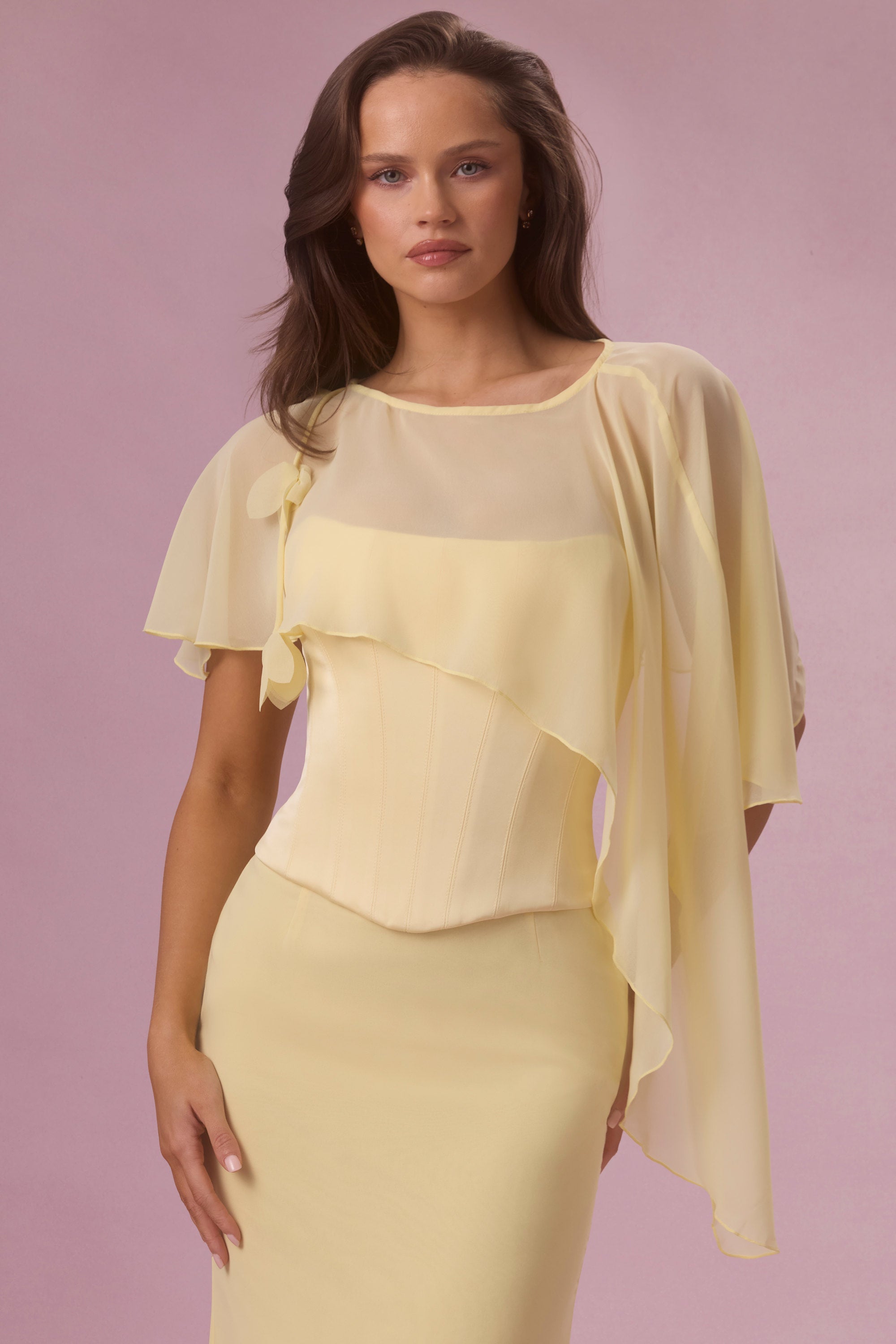 Chiffon Cape in Butter Yellow - 1