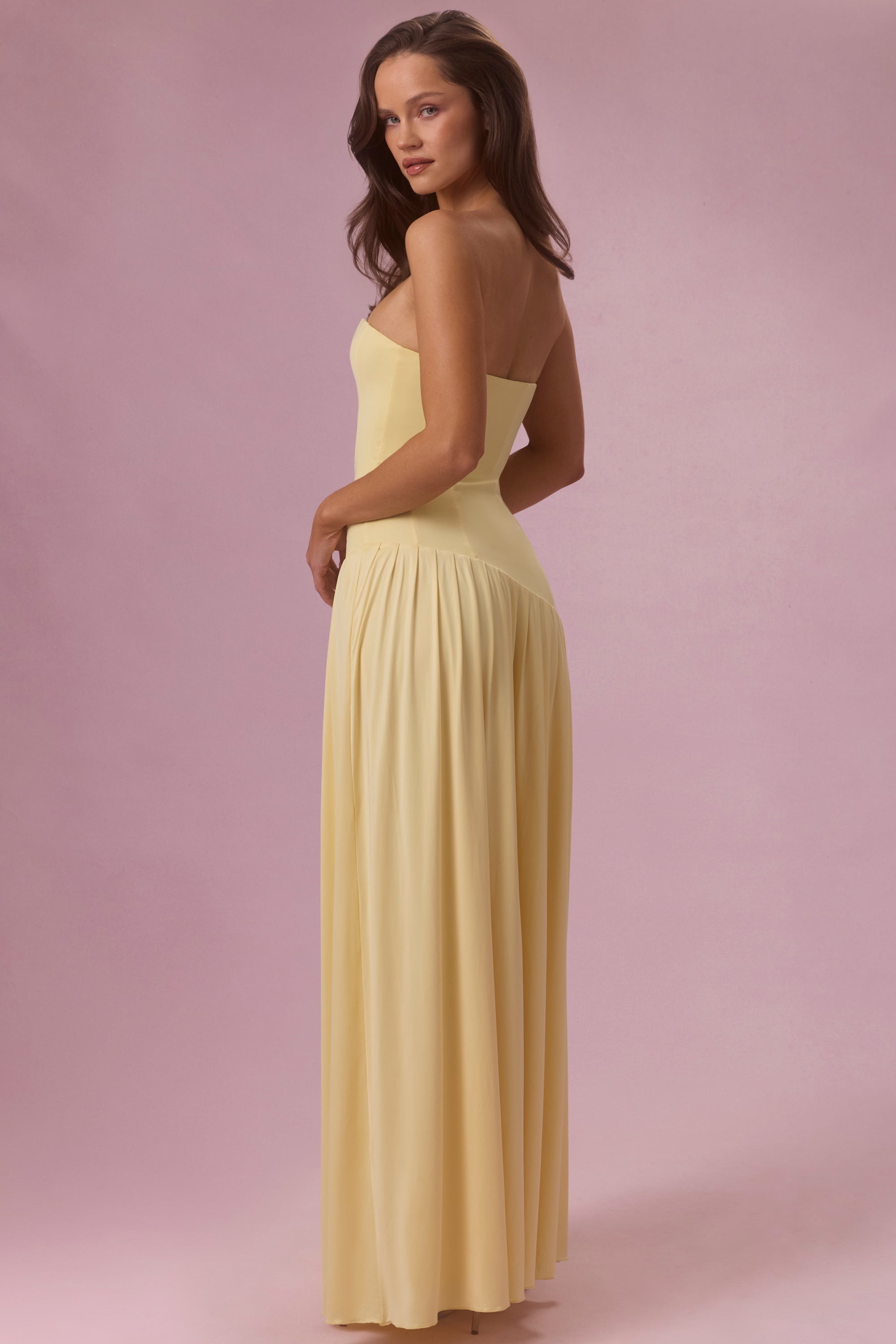 Jersey Strapless Gown in Butter Yellow - 2