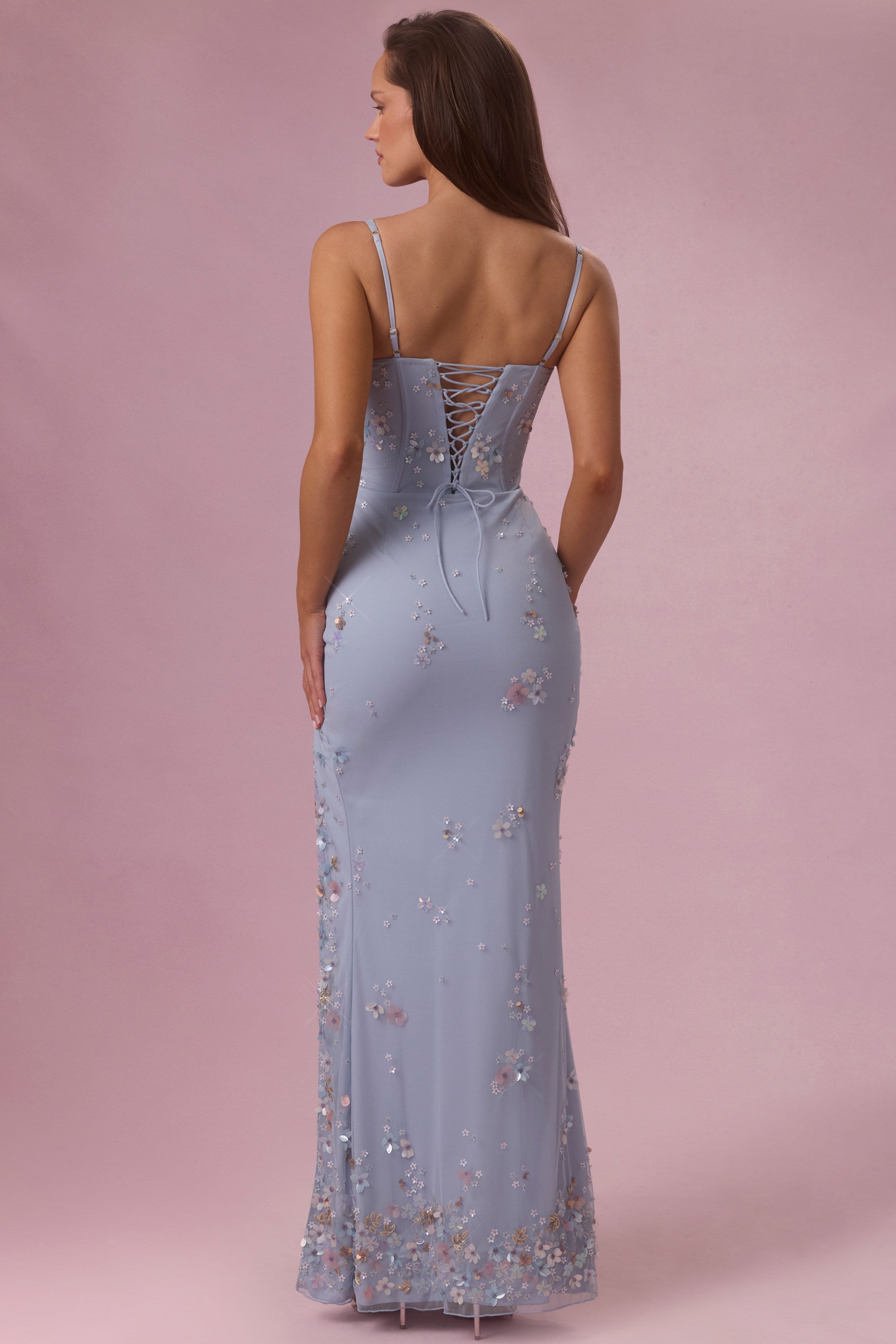Embellished Corset Maxi Dress in Powder Blue - 2