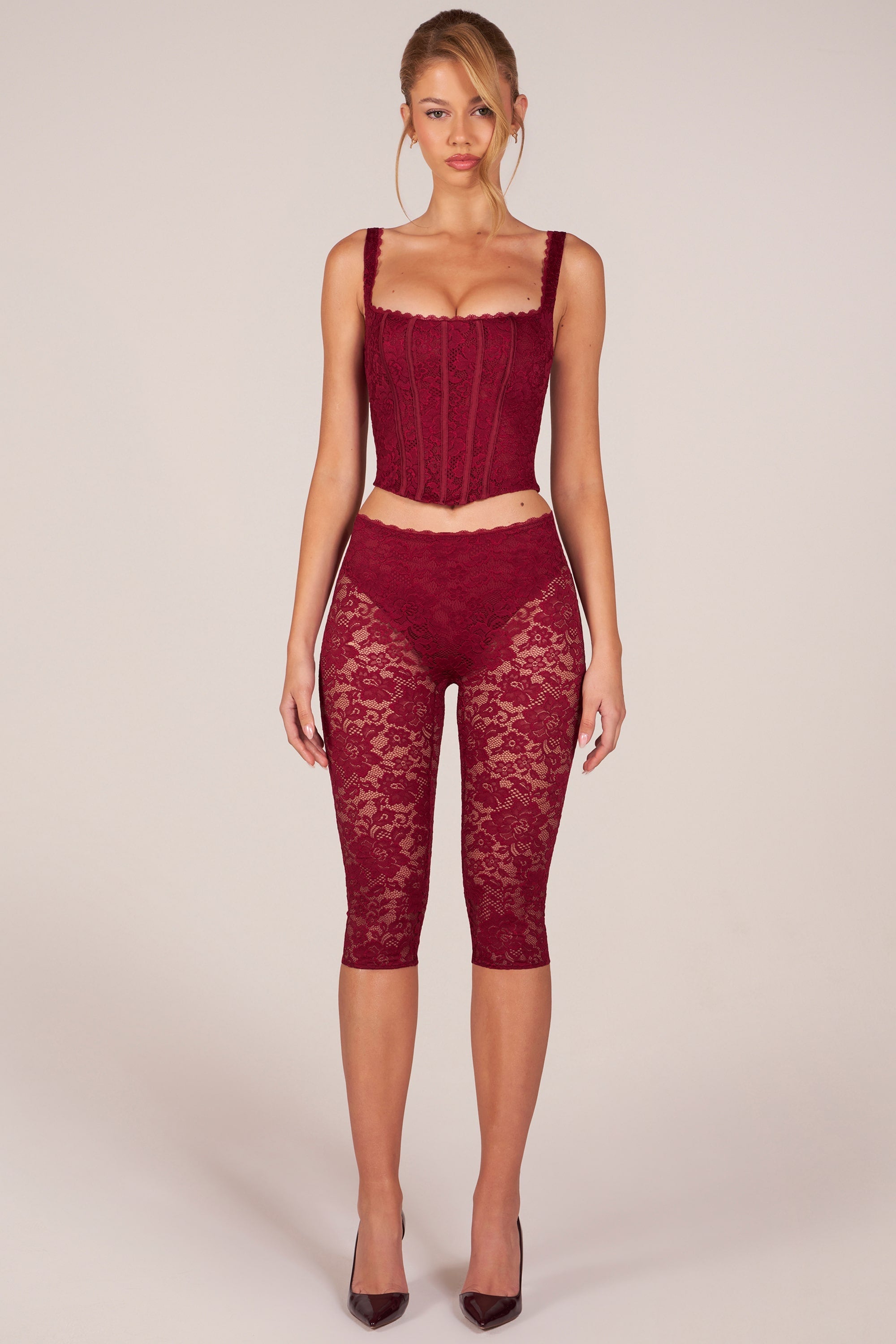 Laced Capri Trousers  in Cherry Red - 1