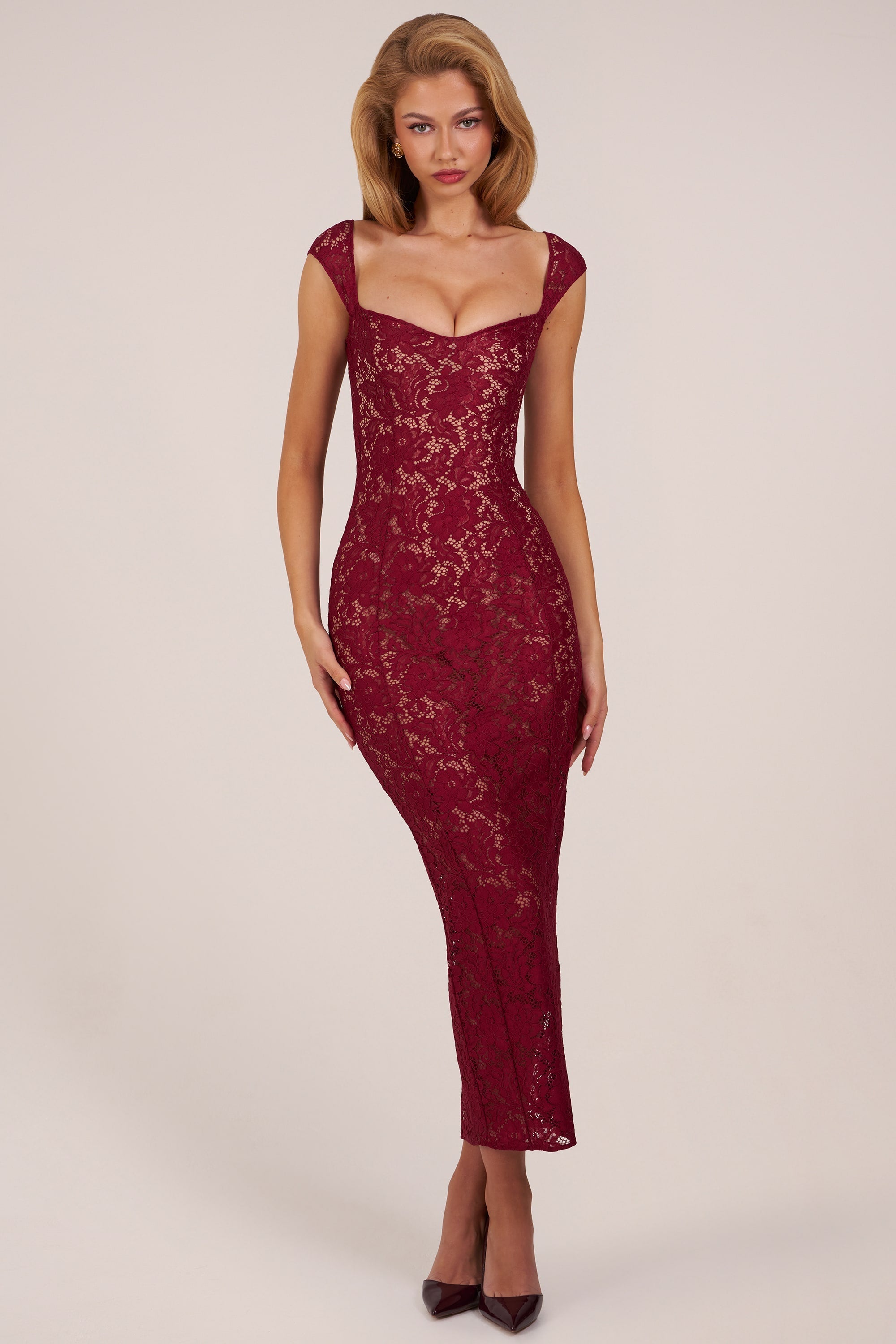 Sweetheart-Neck Maxi Dress in Cherry Red - 1