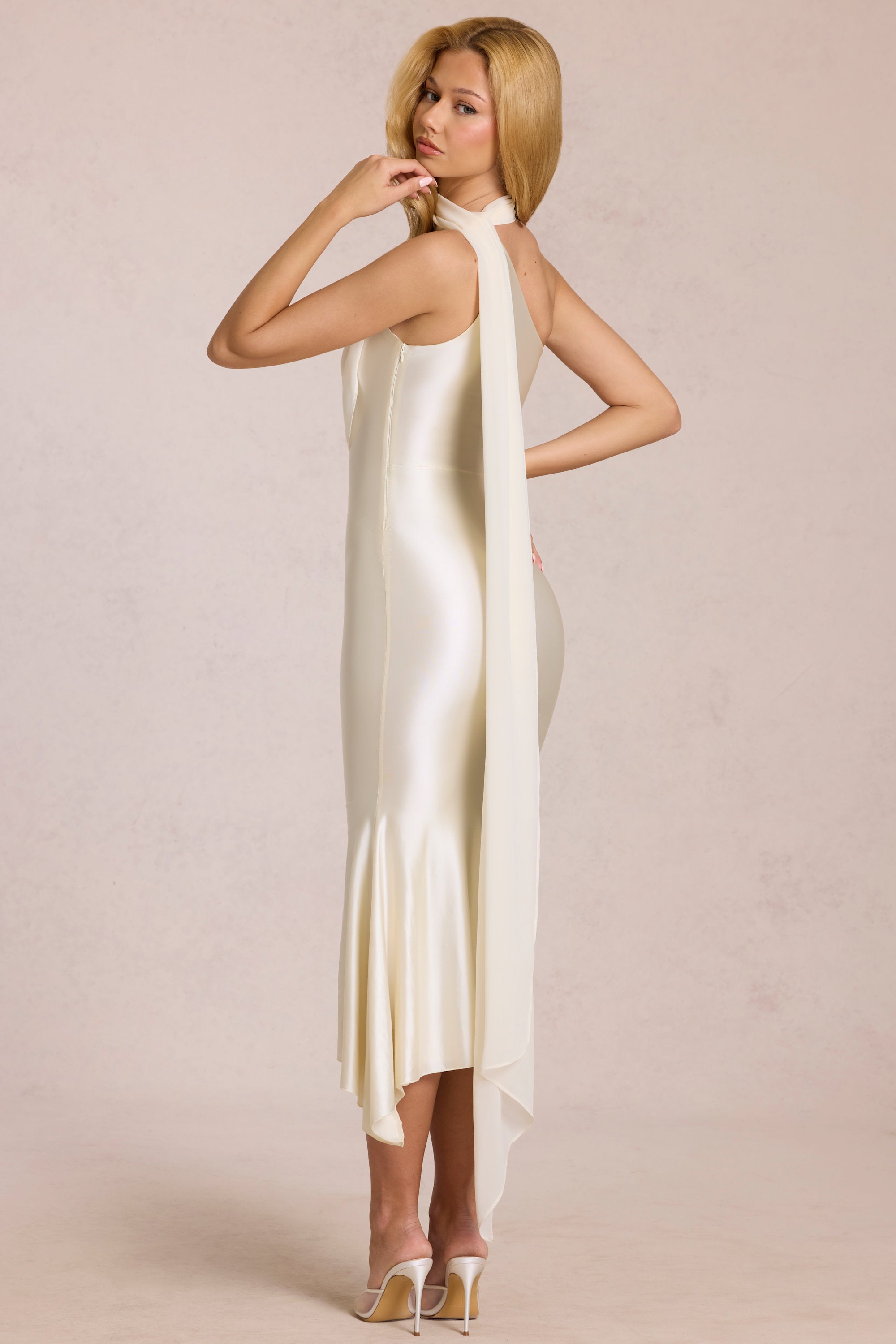 Scarf-Detail Midaxi Dress in Ivory - 2