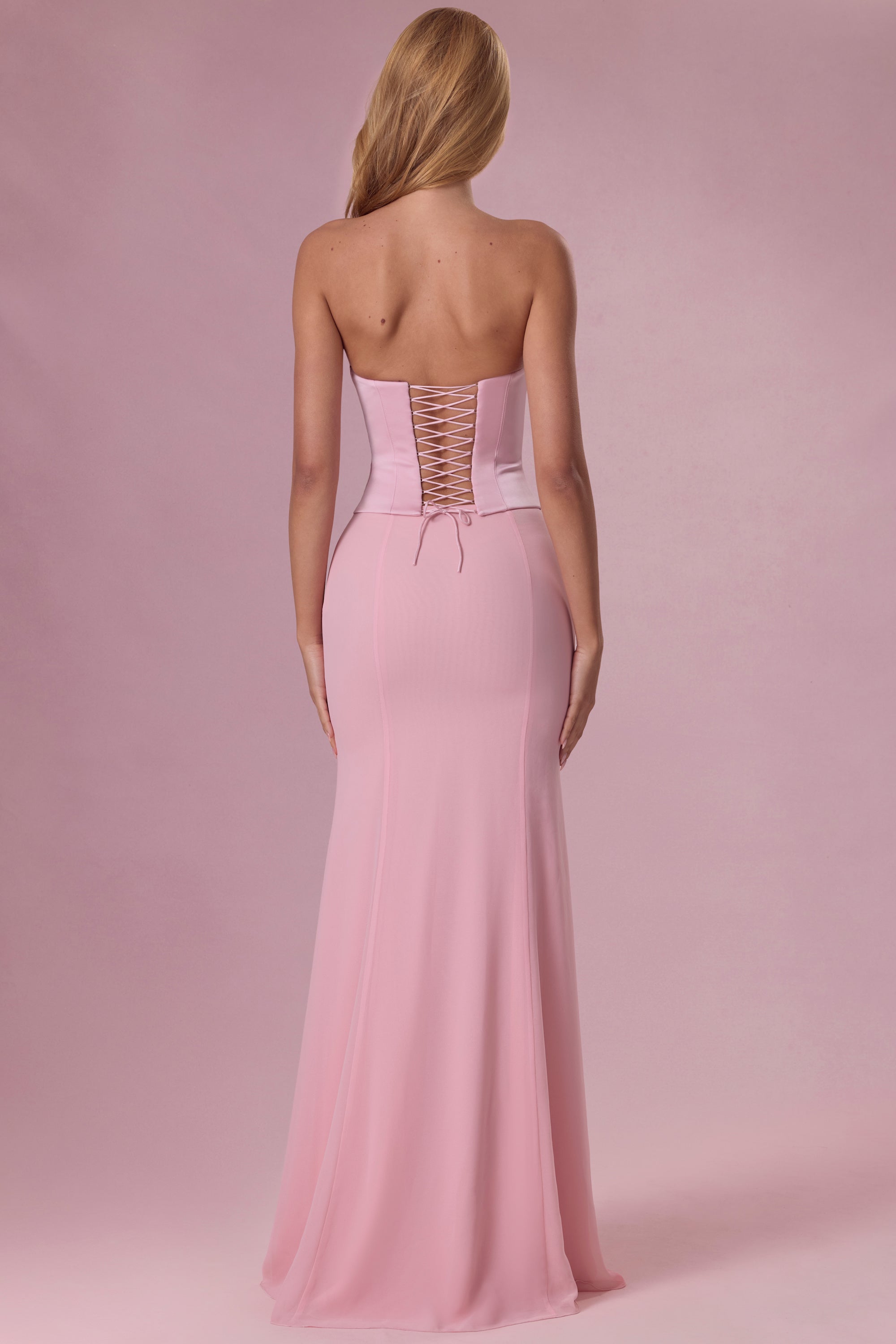Satin Corset Bridesmaid Dress in Blush Pink - 2