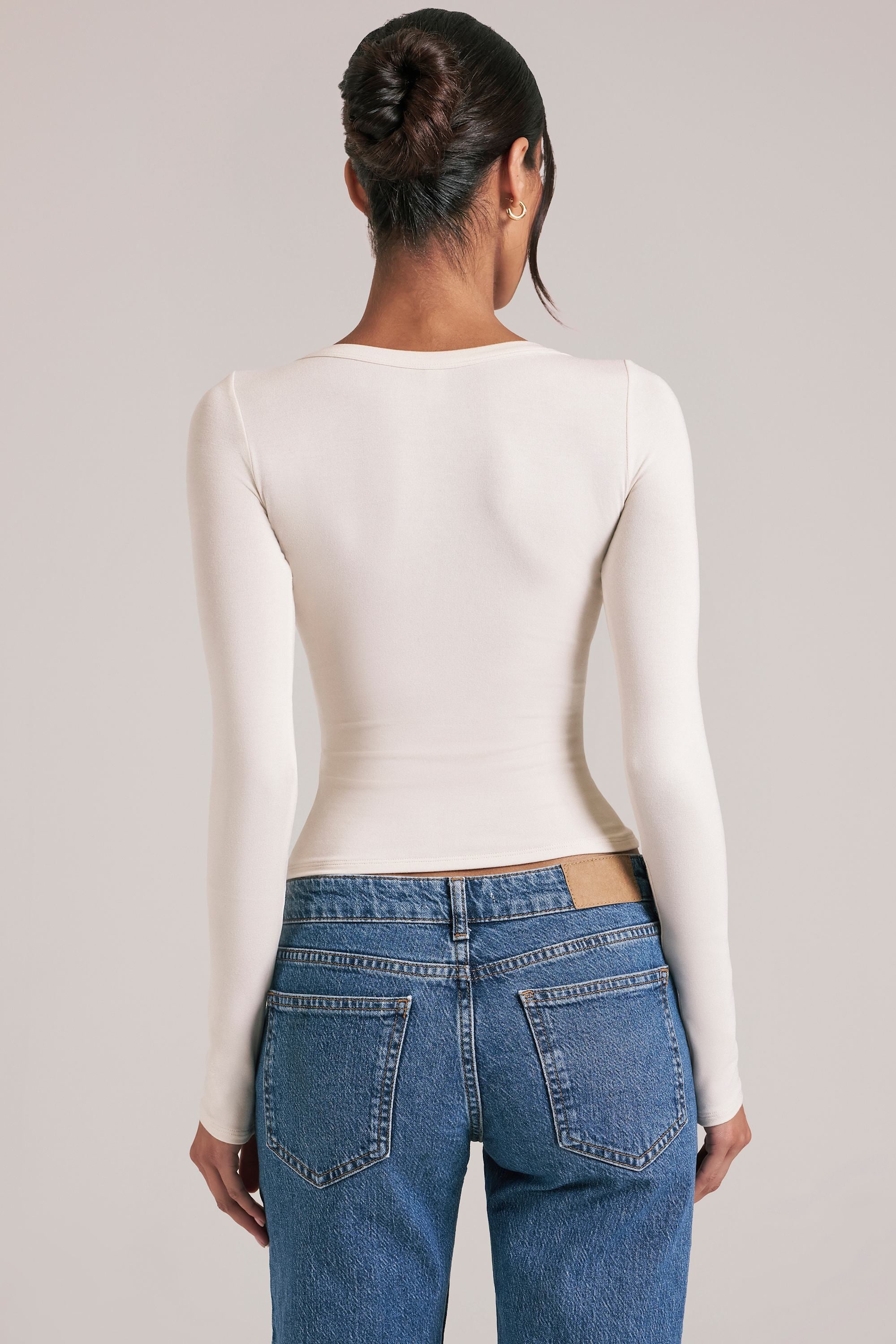 V-Neck Long-Sleeve Top  in Ivory - 2
