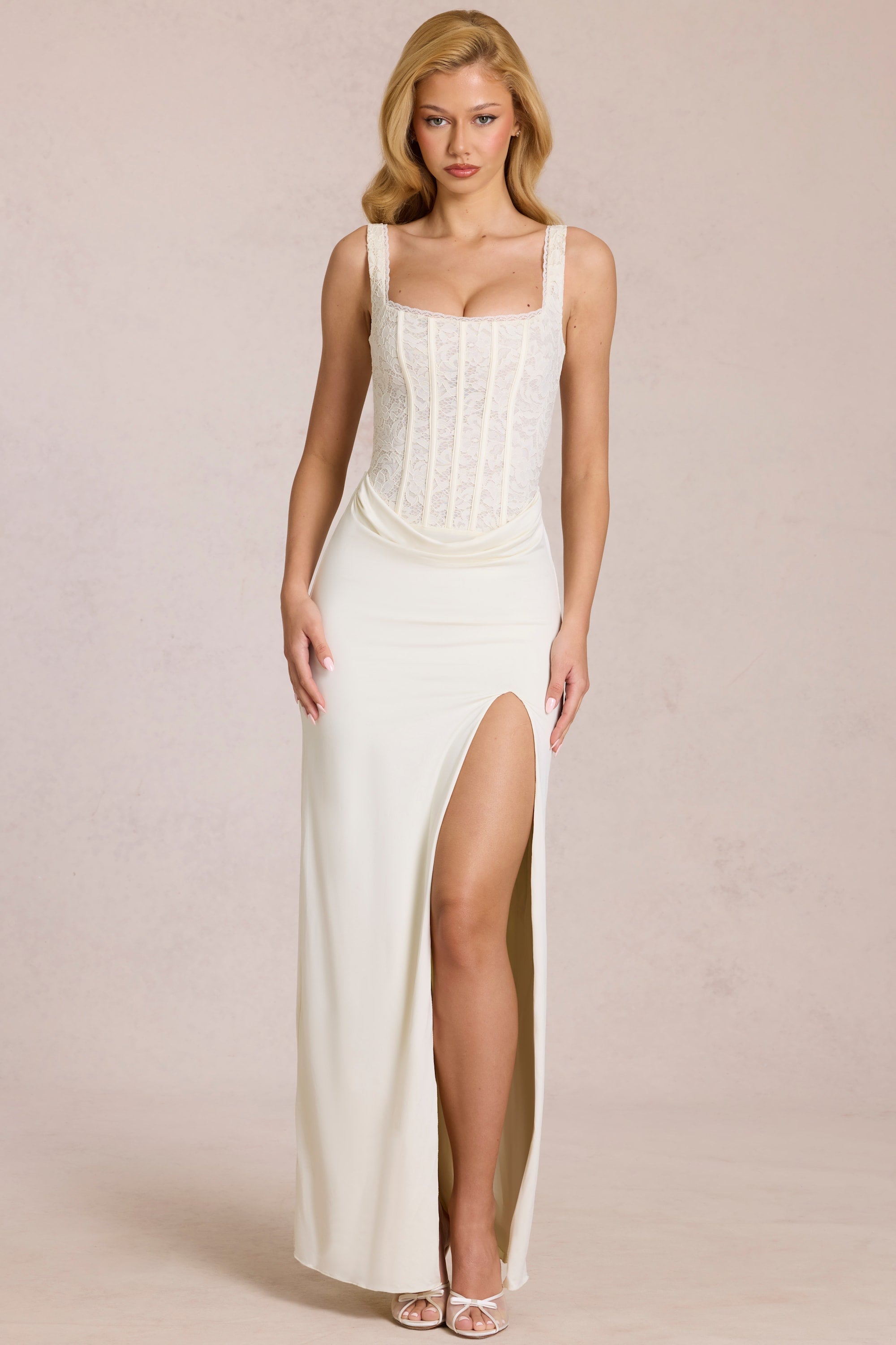 Lace Corset Maxi Dress in Ivory - 1