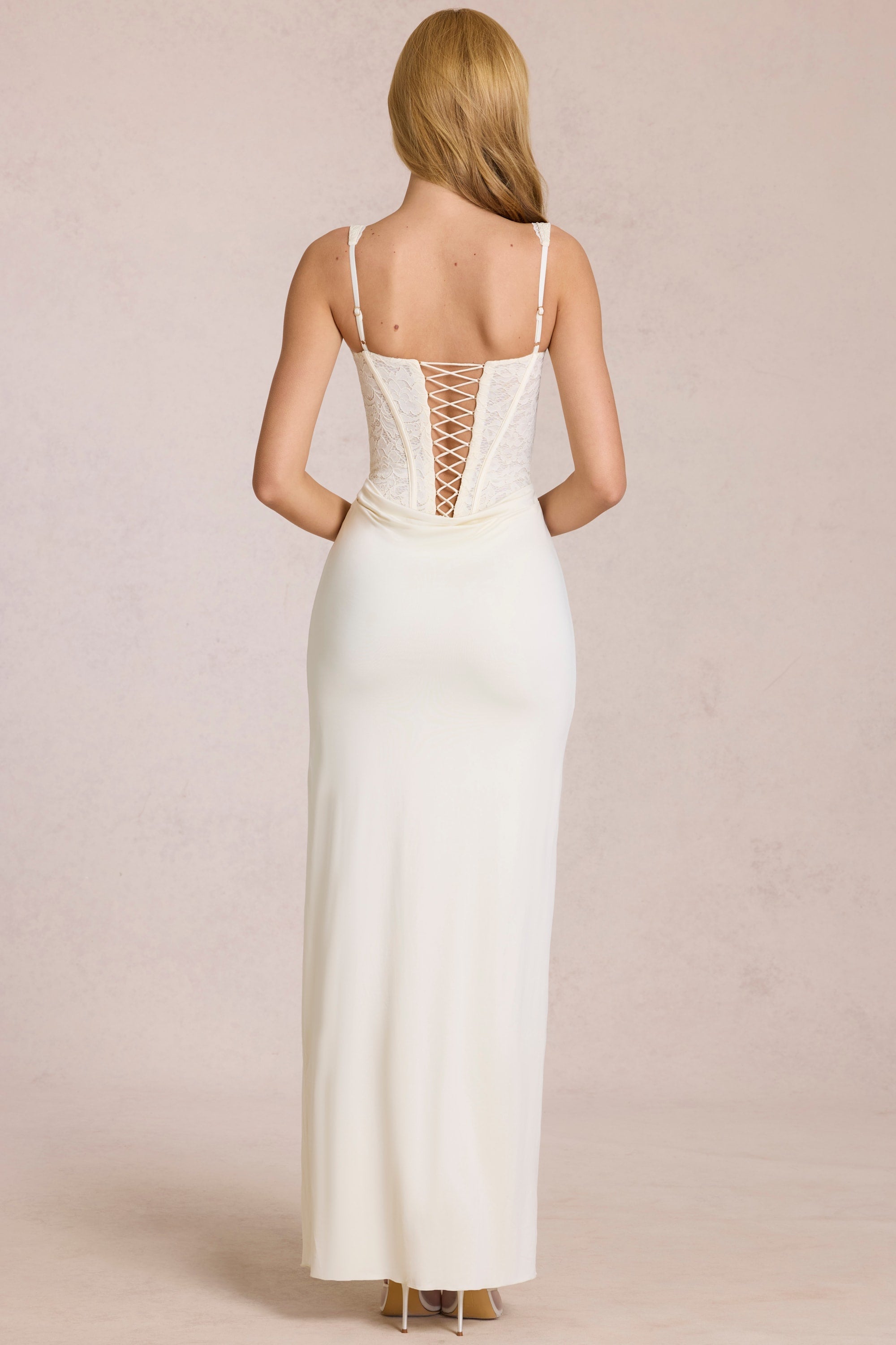 Lace Corset Maxi Dress in Ivory - 2