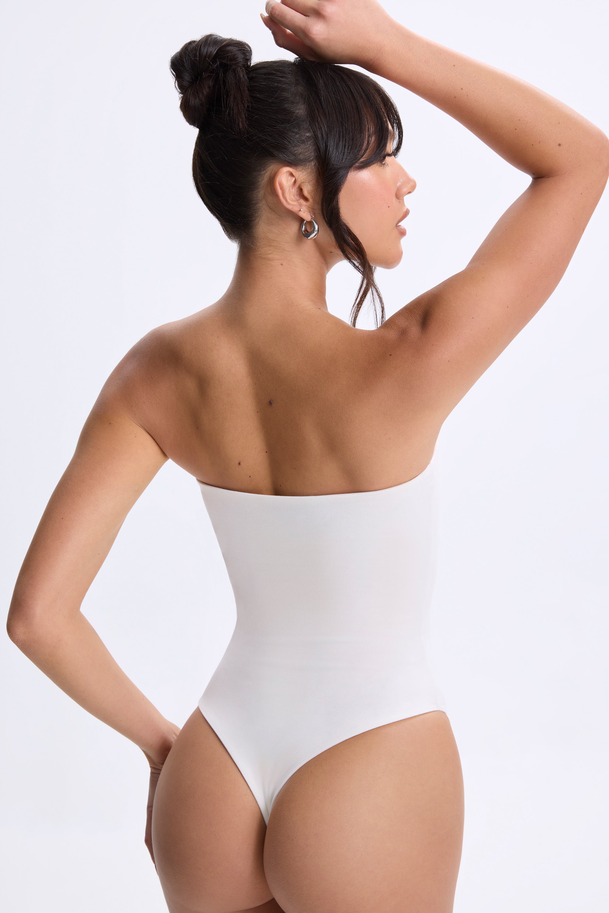 Modal Bandeau Thong Bodysuit in White - 2