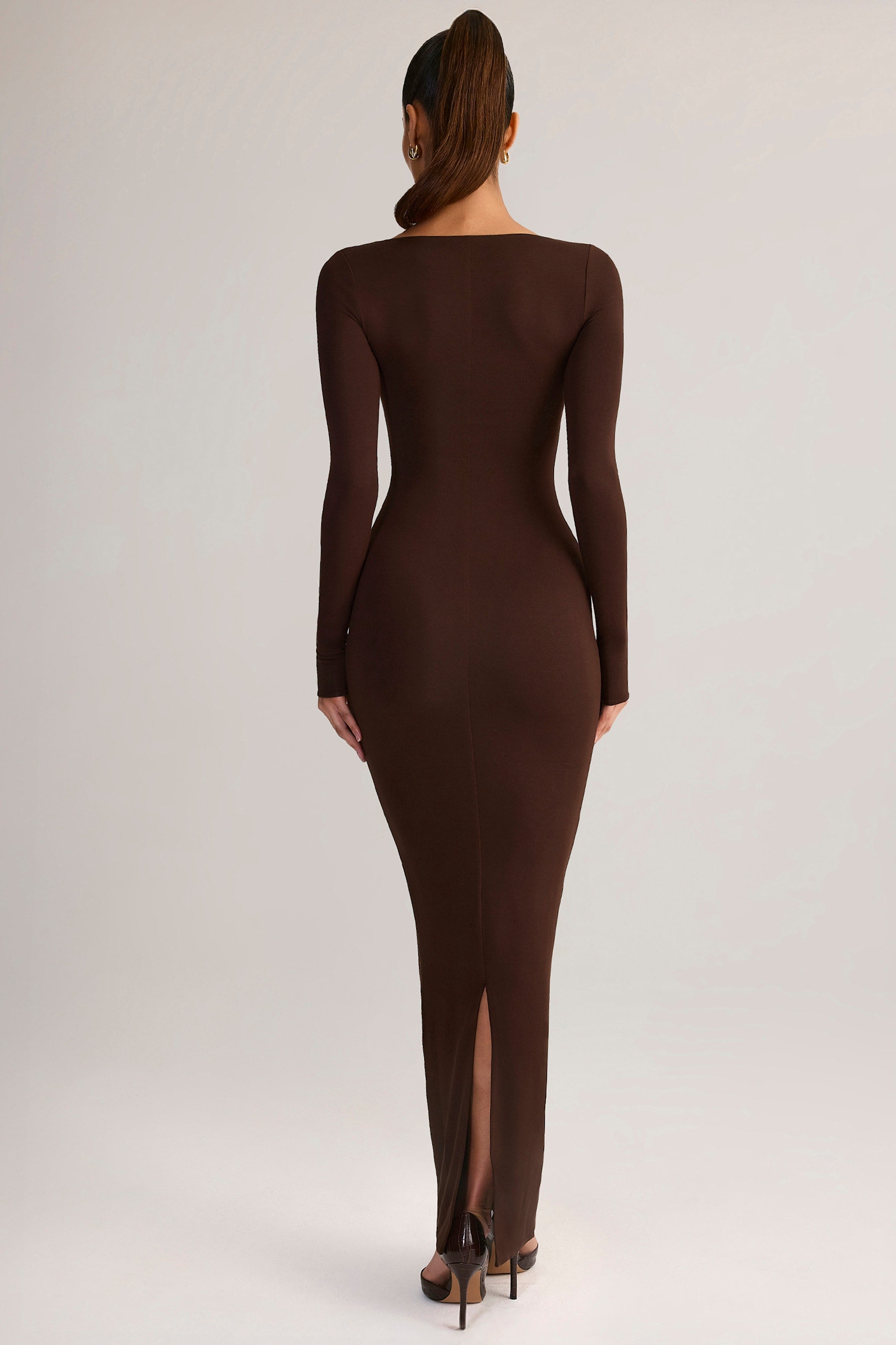 Modal Square-Neck Bodycon Maxi Dress in Chocolate Brown - 2