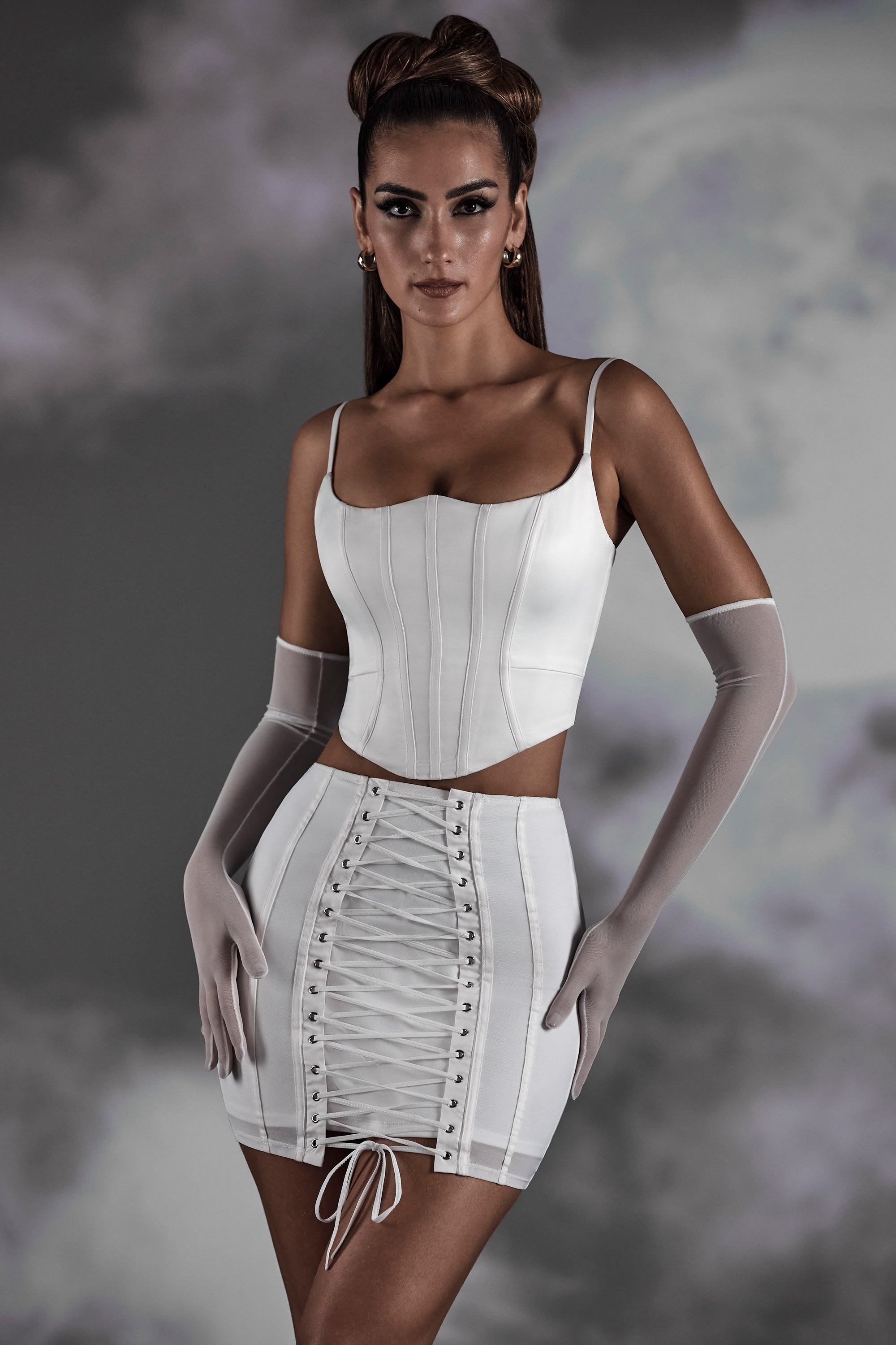 Lace Up Mini Skirt in White - 1