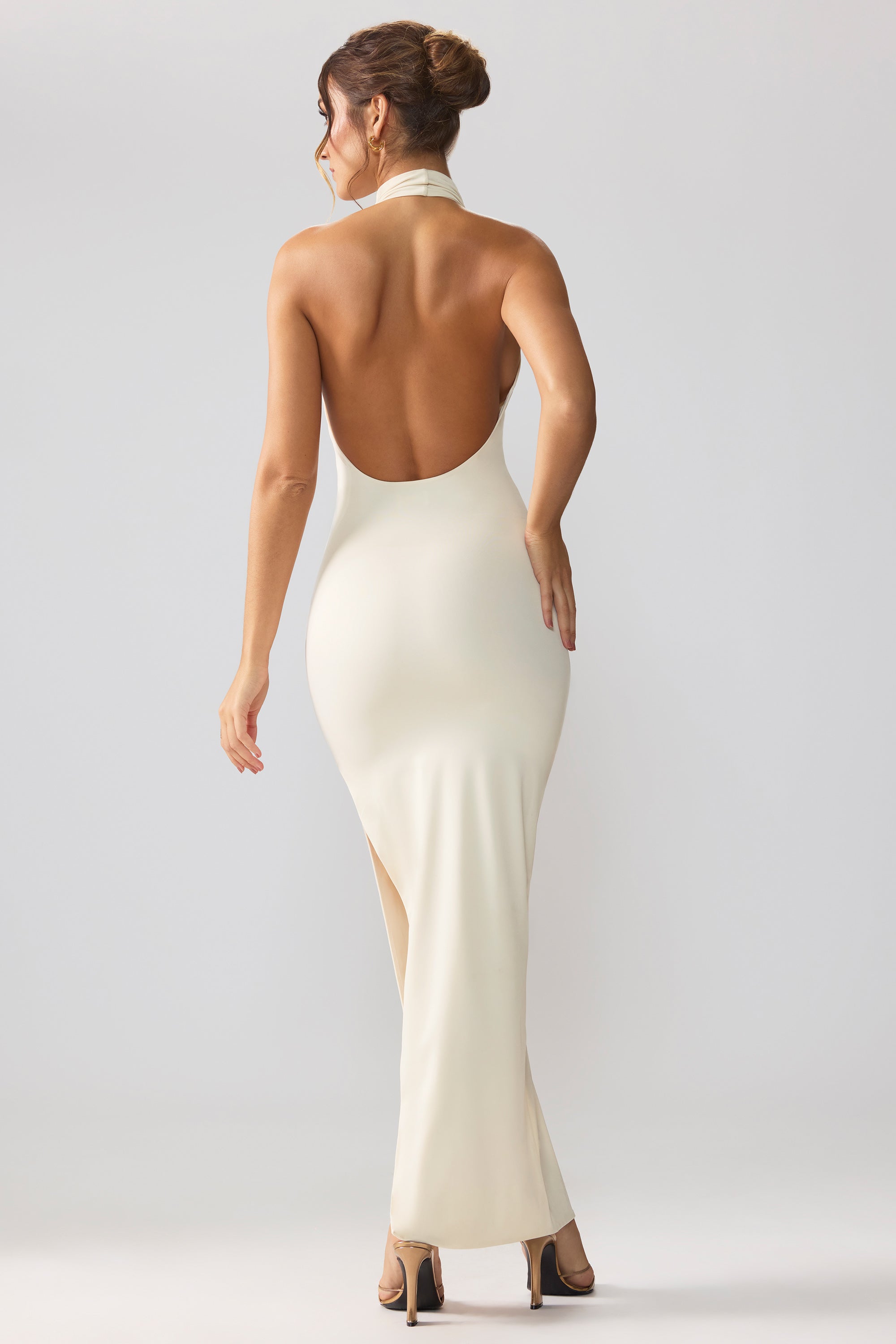 Jersey Cowl Neck Backless Maxi Dress in Ivory - 2