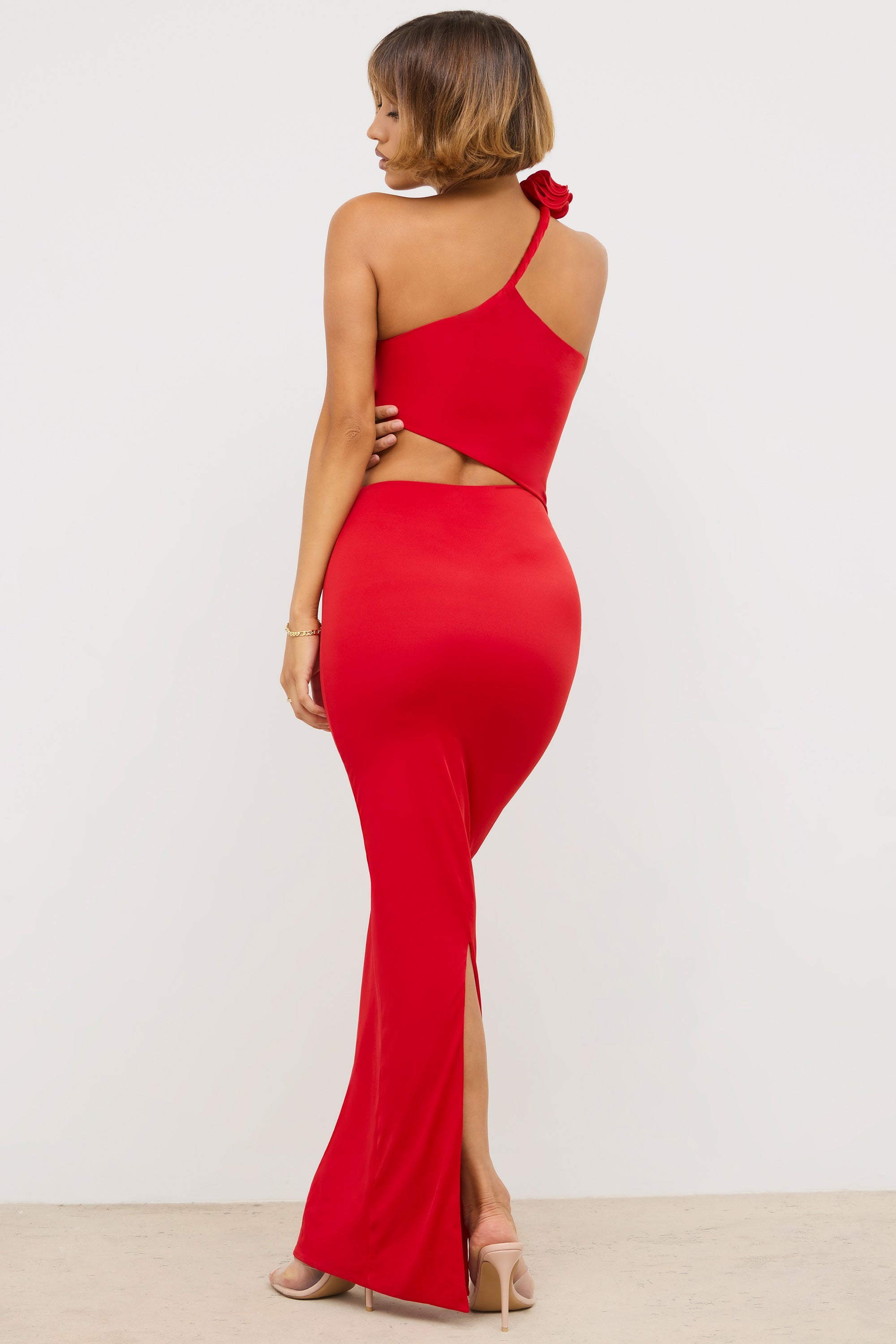 Jersey Asymmetric Cut Out Maxi Dress  in Scarlet Red - 2