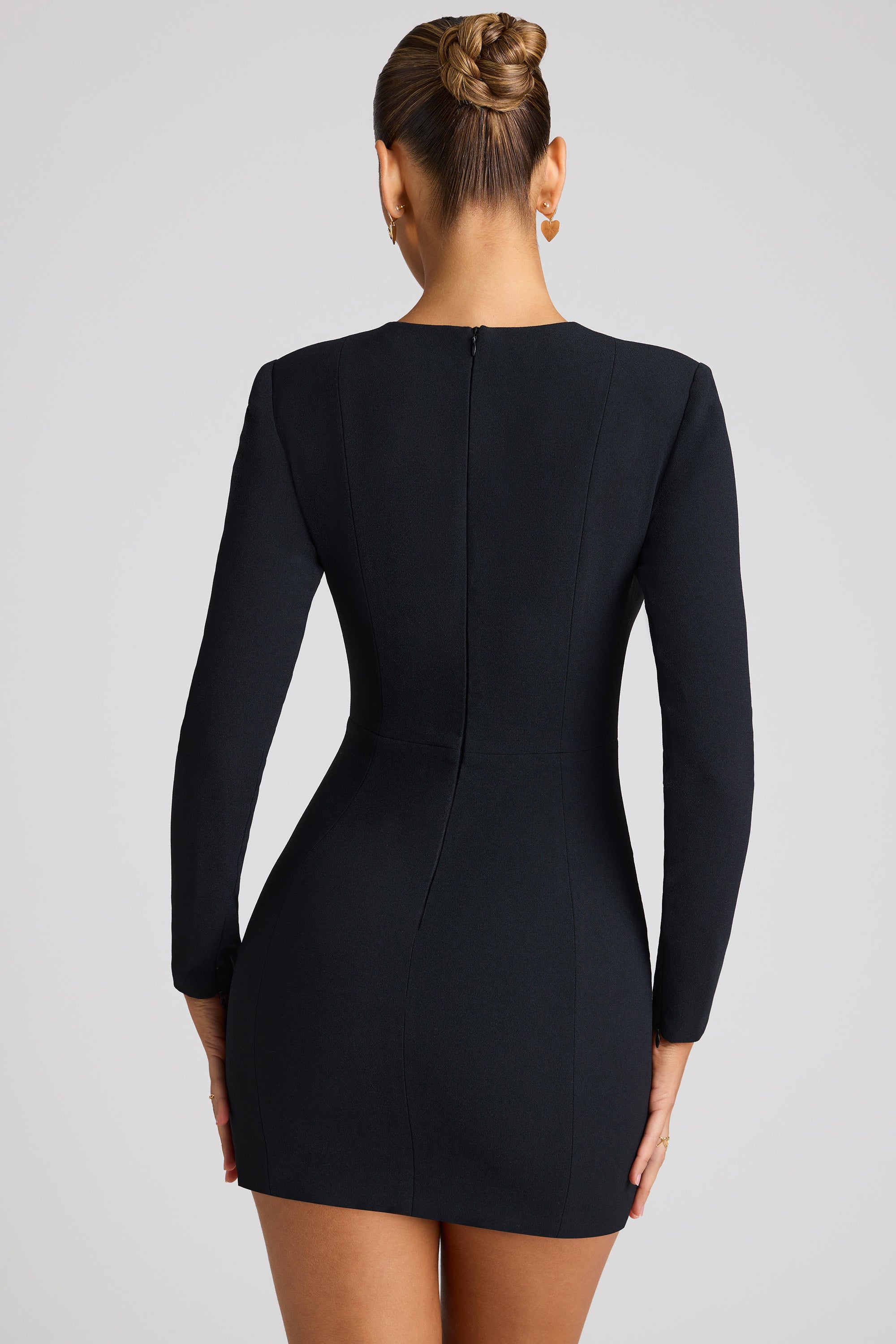 Heart Cut Out Long Sleeve Mini Dress in Black - 2