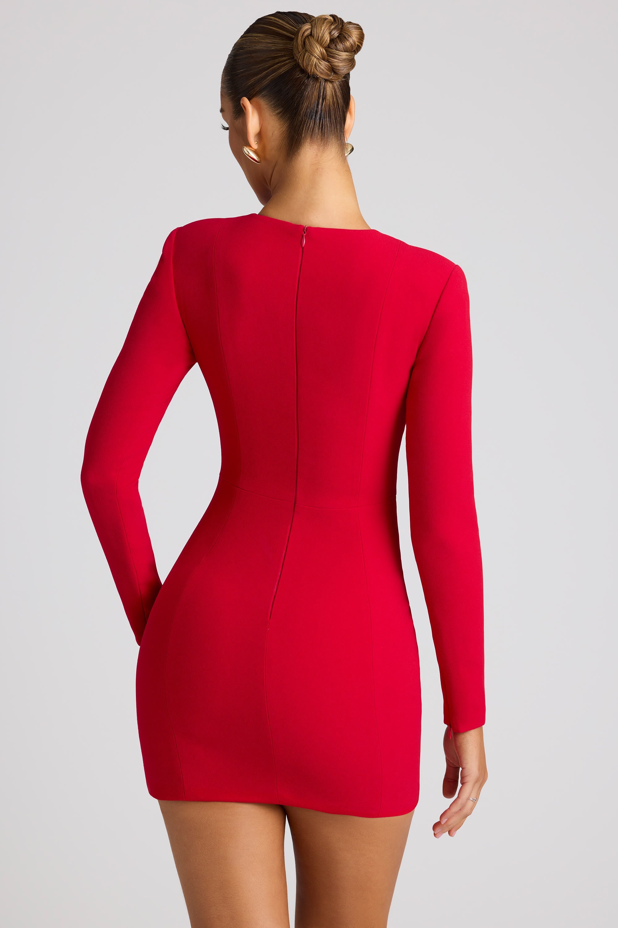 Heart Cut Out Long Sleeve Mini Dress in Fire Red - 2