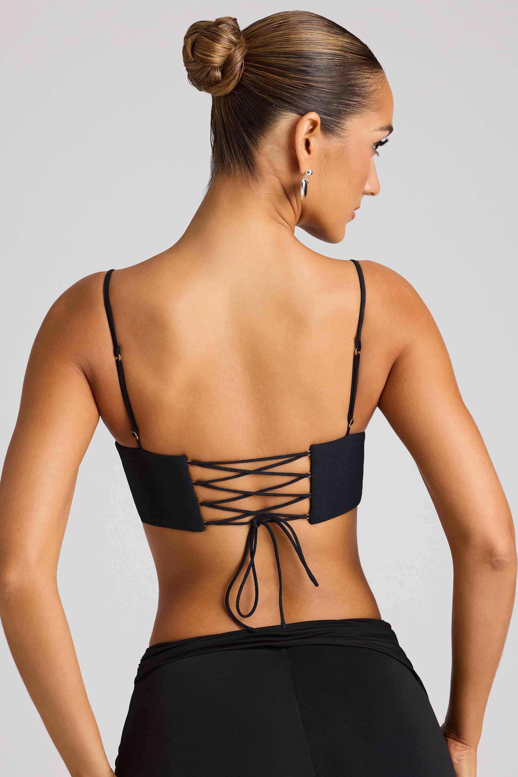 Embellished Statement Heart Shaped Crop Top in Black - 2