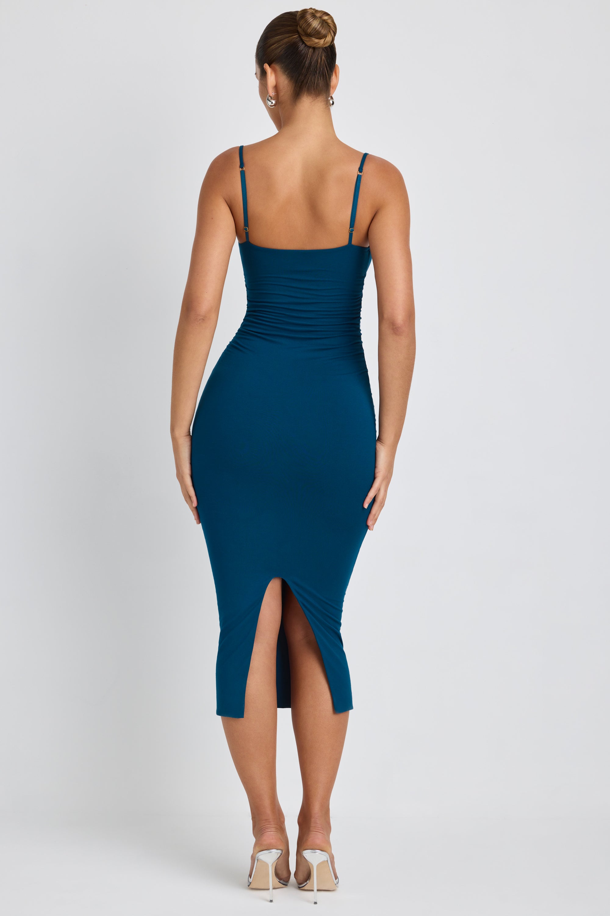 Modal Ruched Layered Midaxi Dress in Deep Teal - 2