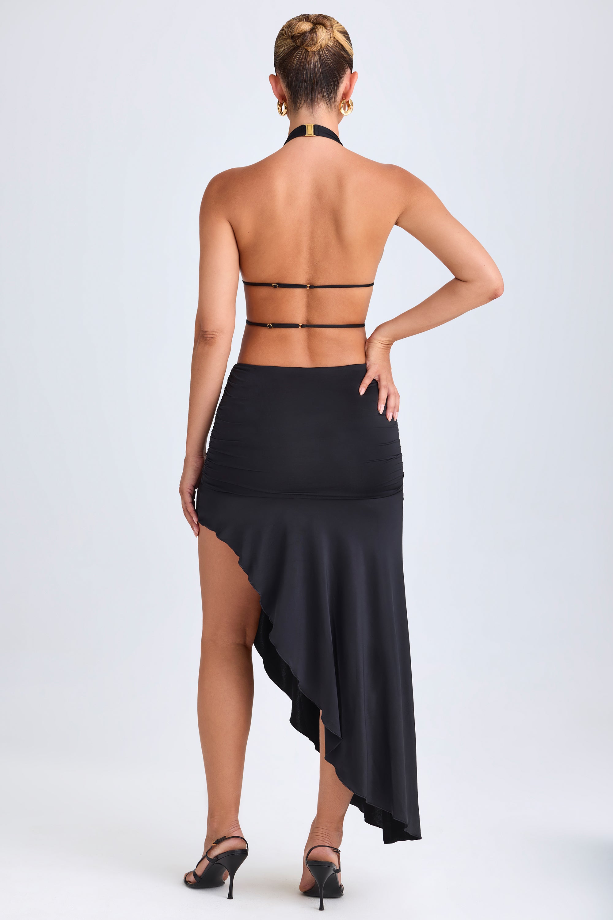 Asymmetric Cut-Out Halterneck Midaxi Dress in Black - 2