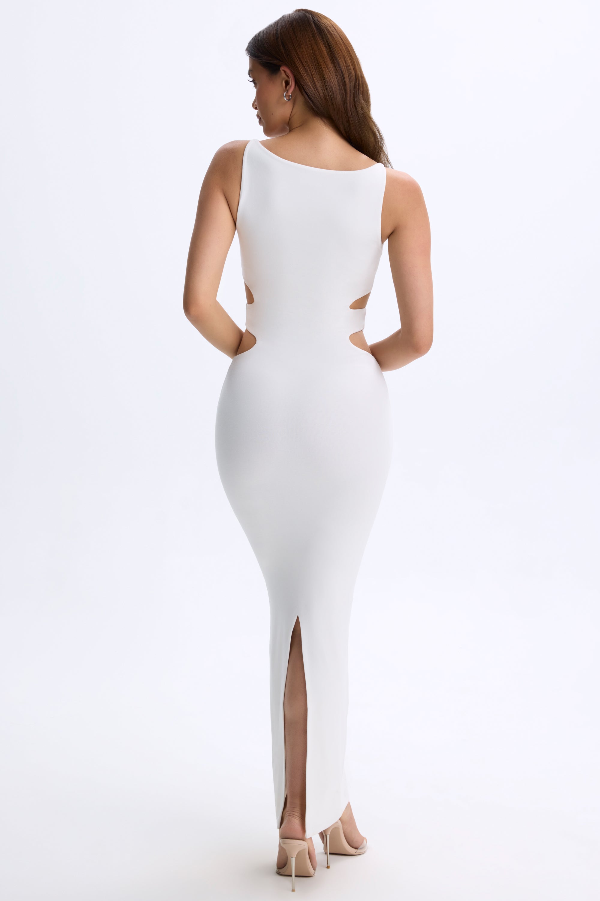 Modal Plunge Cut-Out Maxi Dress in White - 2