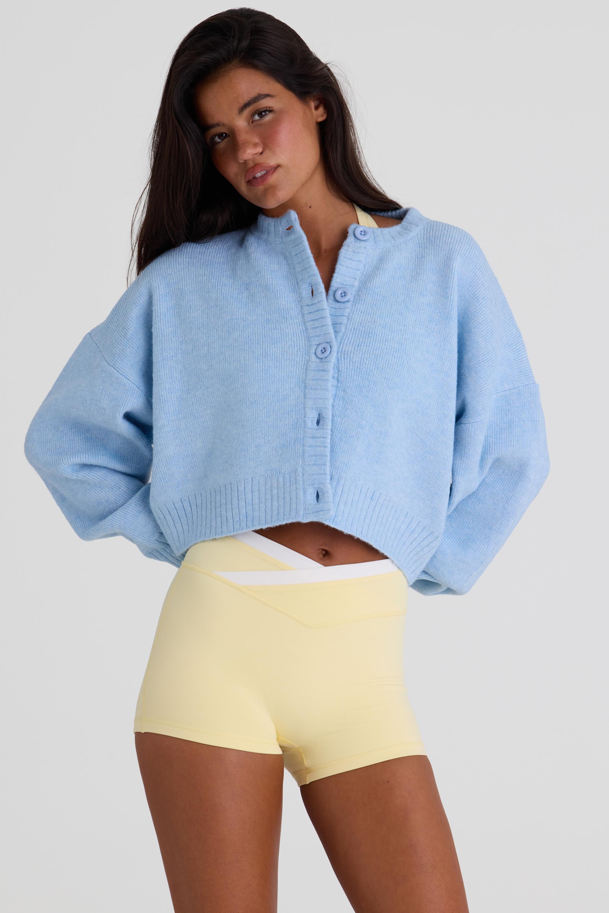 Knit Cropped Cardigan in Powder Blue