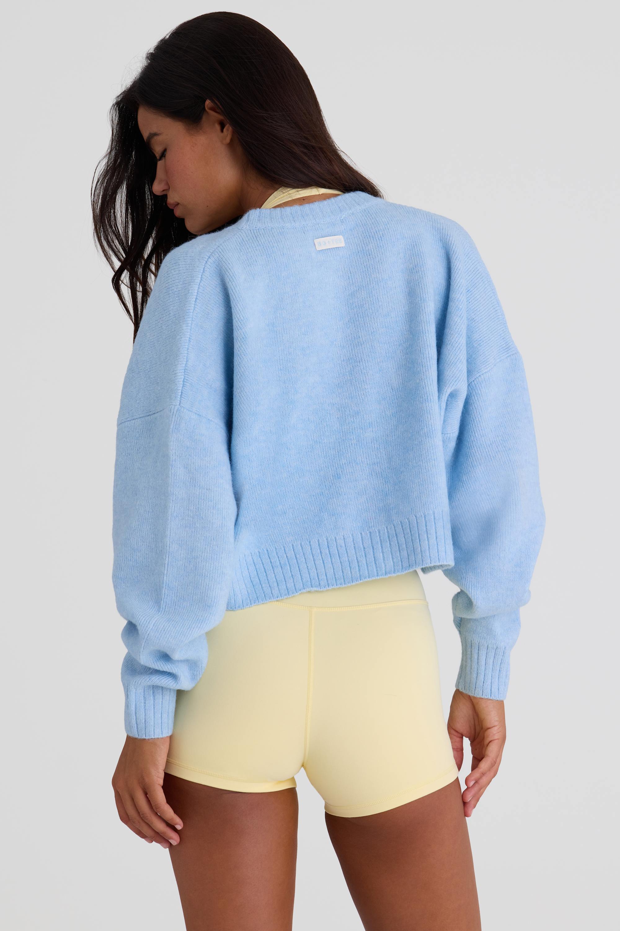 Knit Cropped Cardigan in Powder Blue - 2