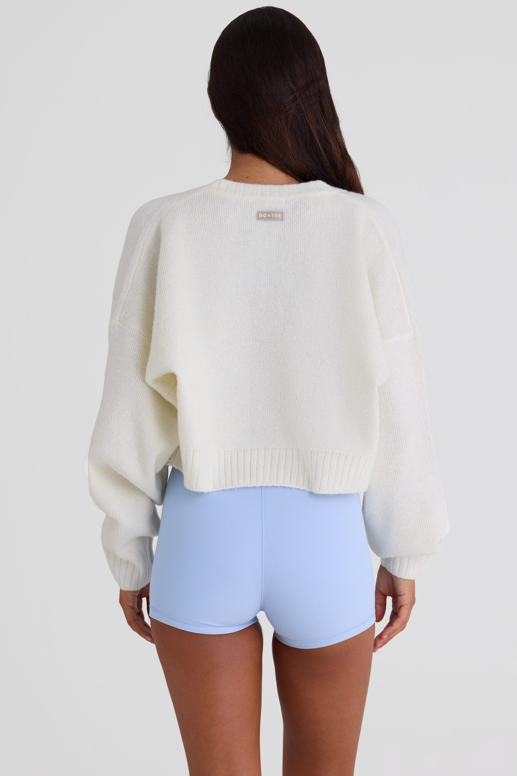 Knit Cropped Cardigan in Ivory - 2
