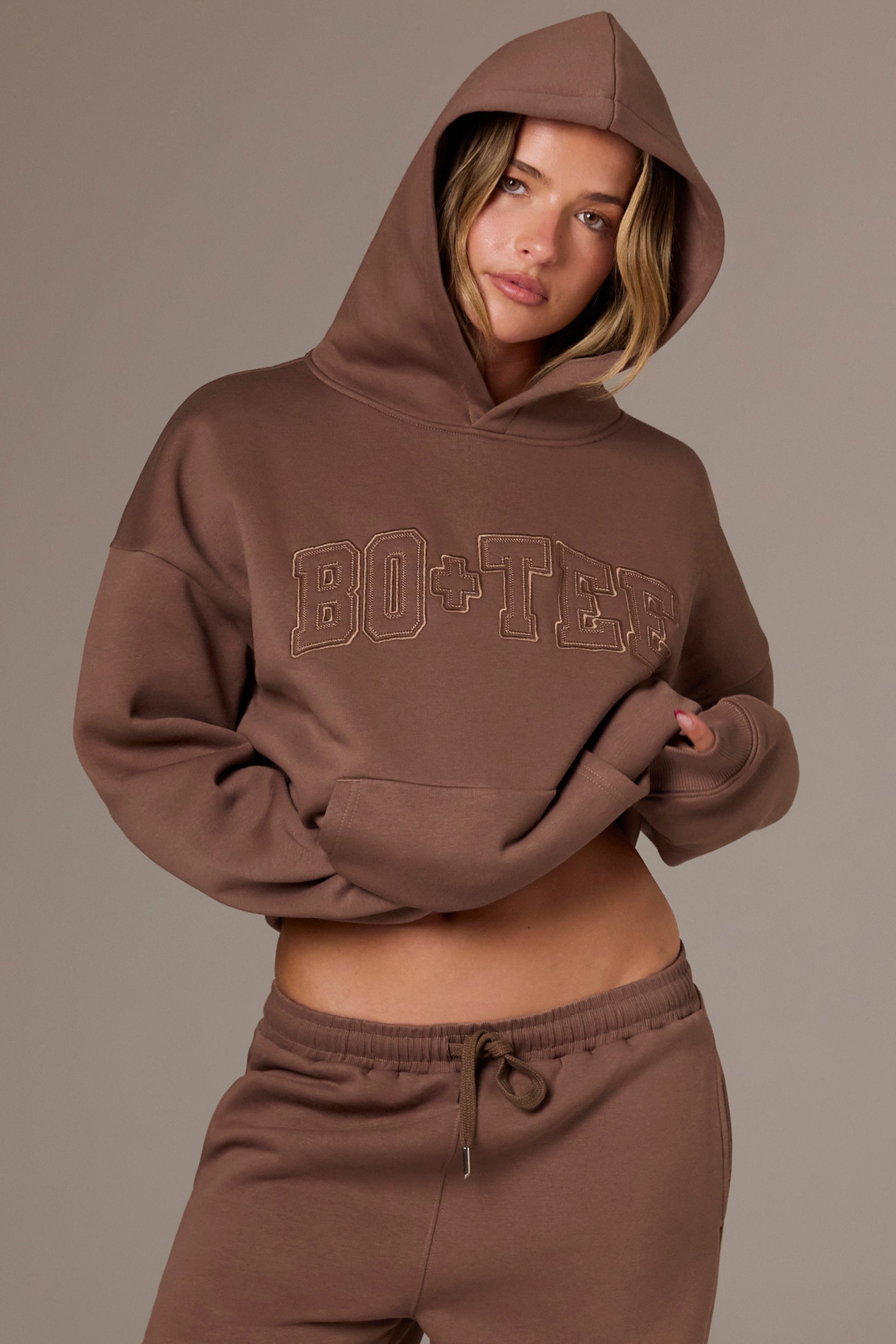 Embroidered Oversized Hoodie in Cocoa - 1