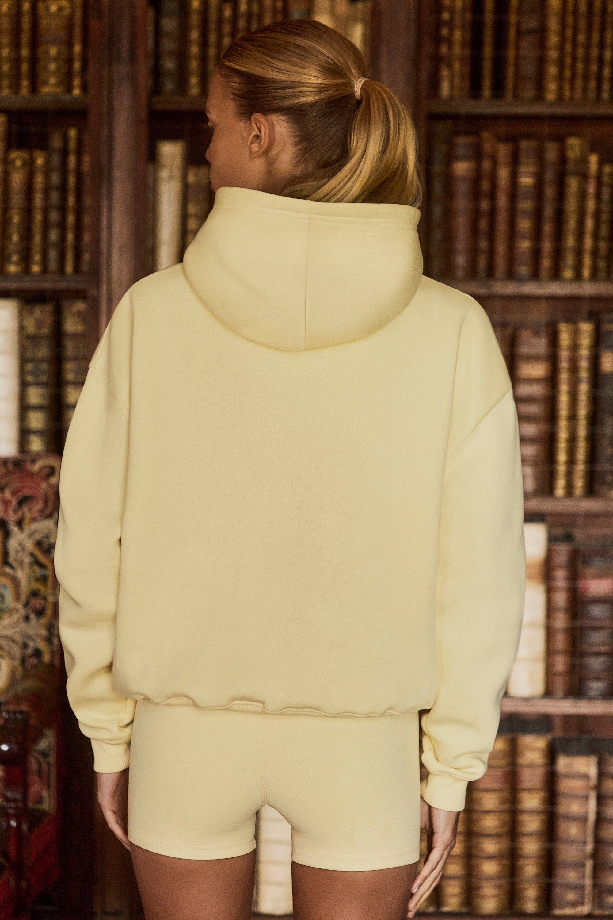 Embroidered Oversized Hoodie in Soft Yellow - 2