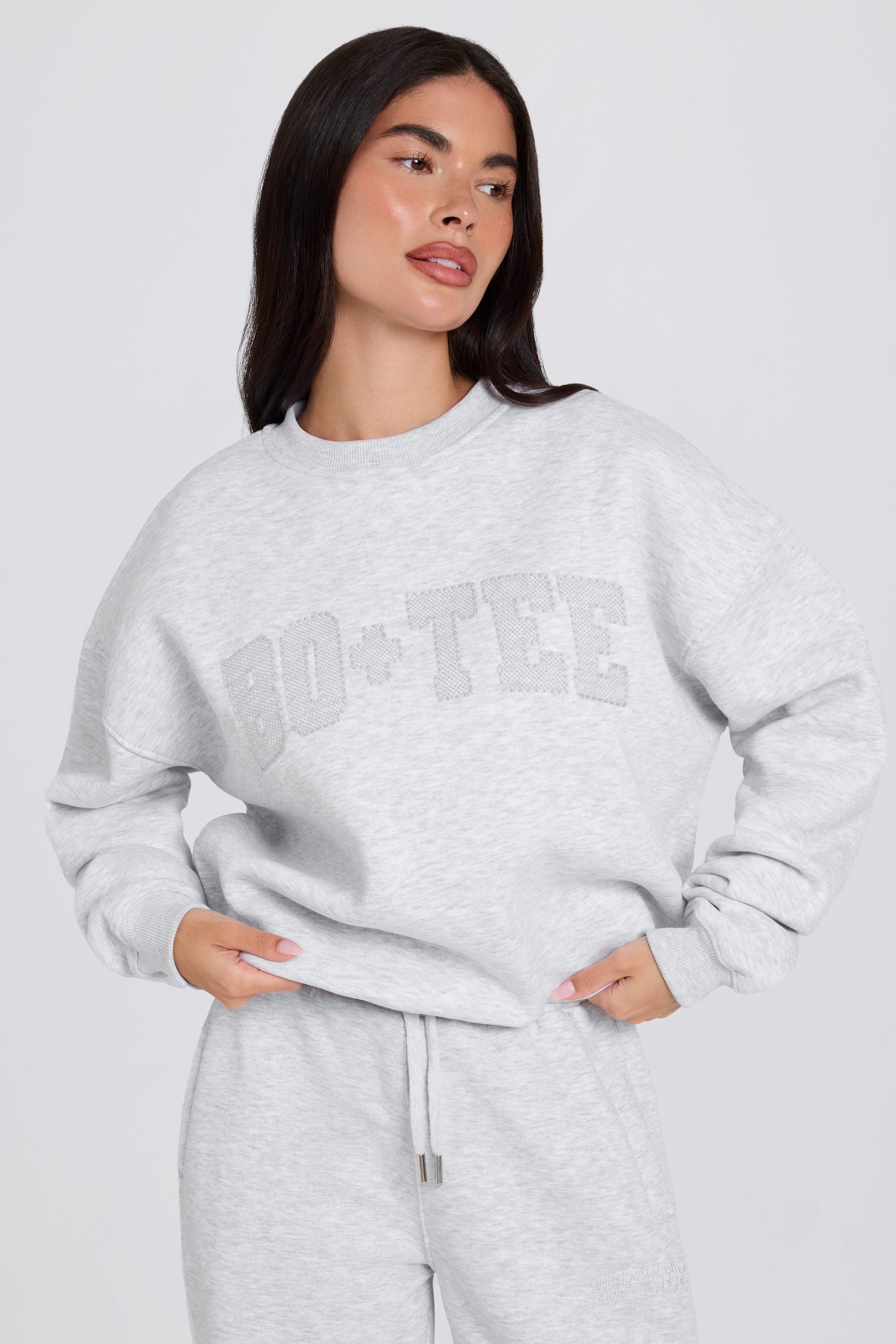 Oversized Crew-Neck Jumper in Grey Marl - 1