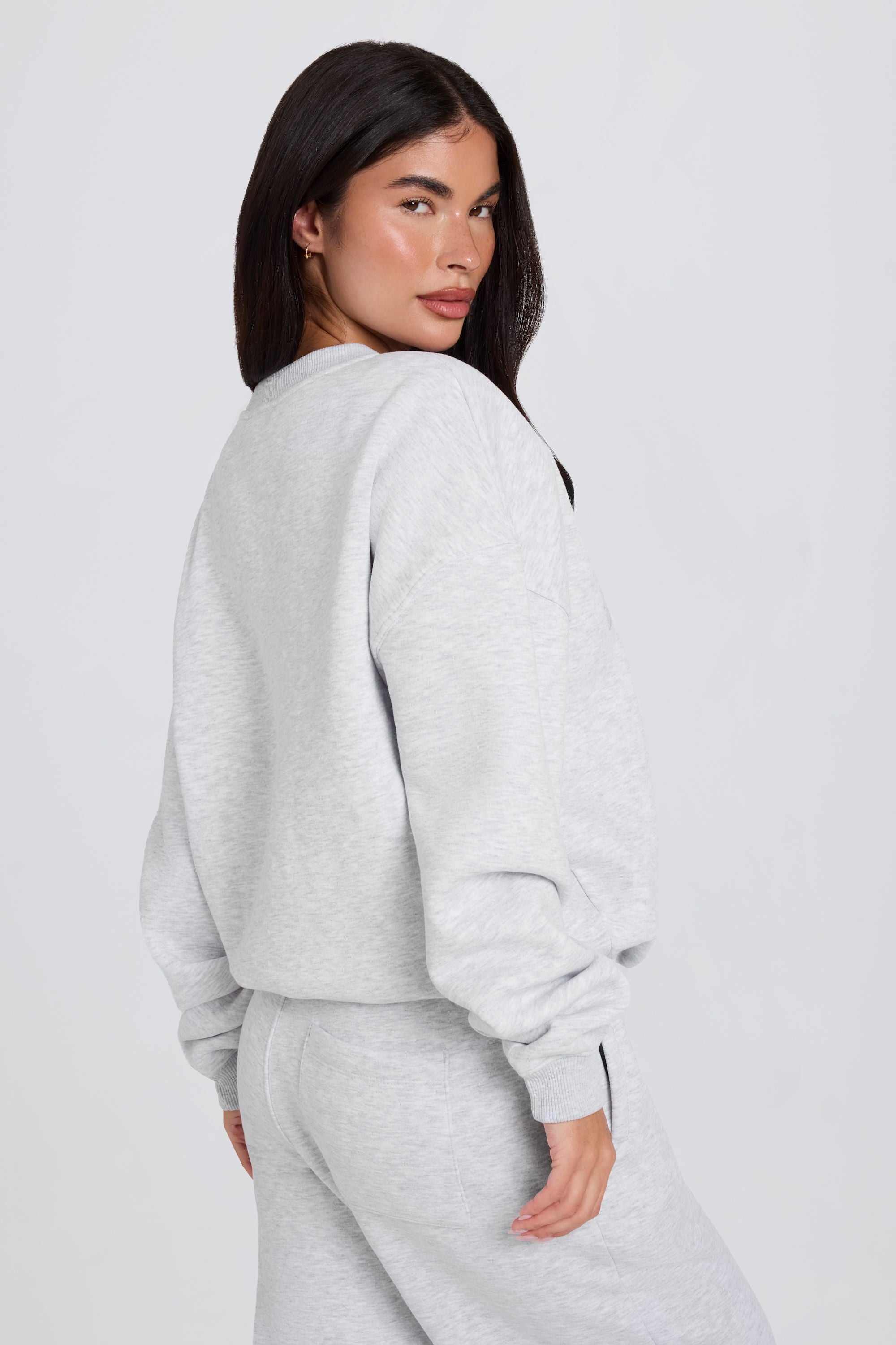 Oversized Crew-Neck Jumper in Grey Marl - 2