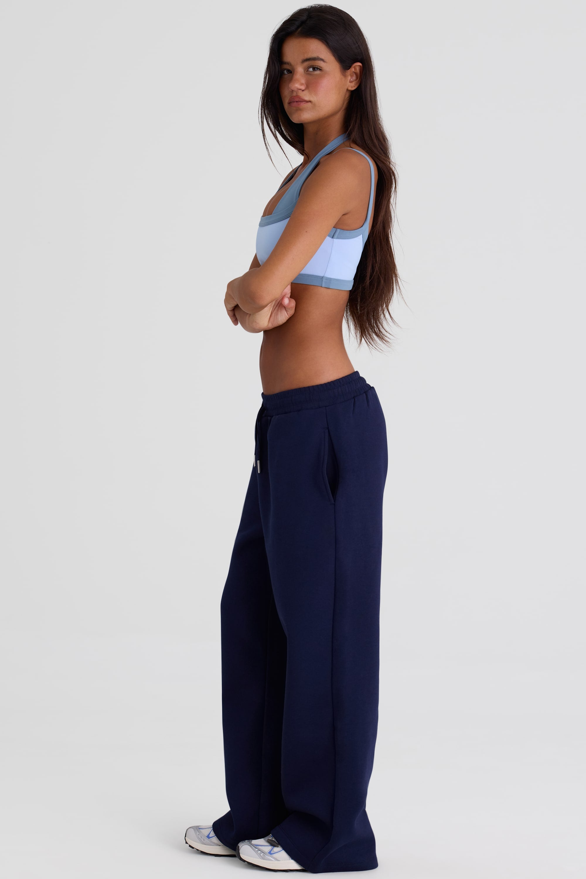 Brushed Jersey Wide-Leg Joggers in Midnight