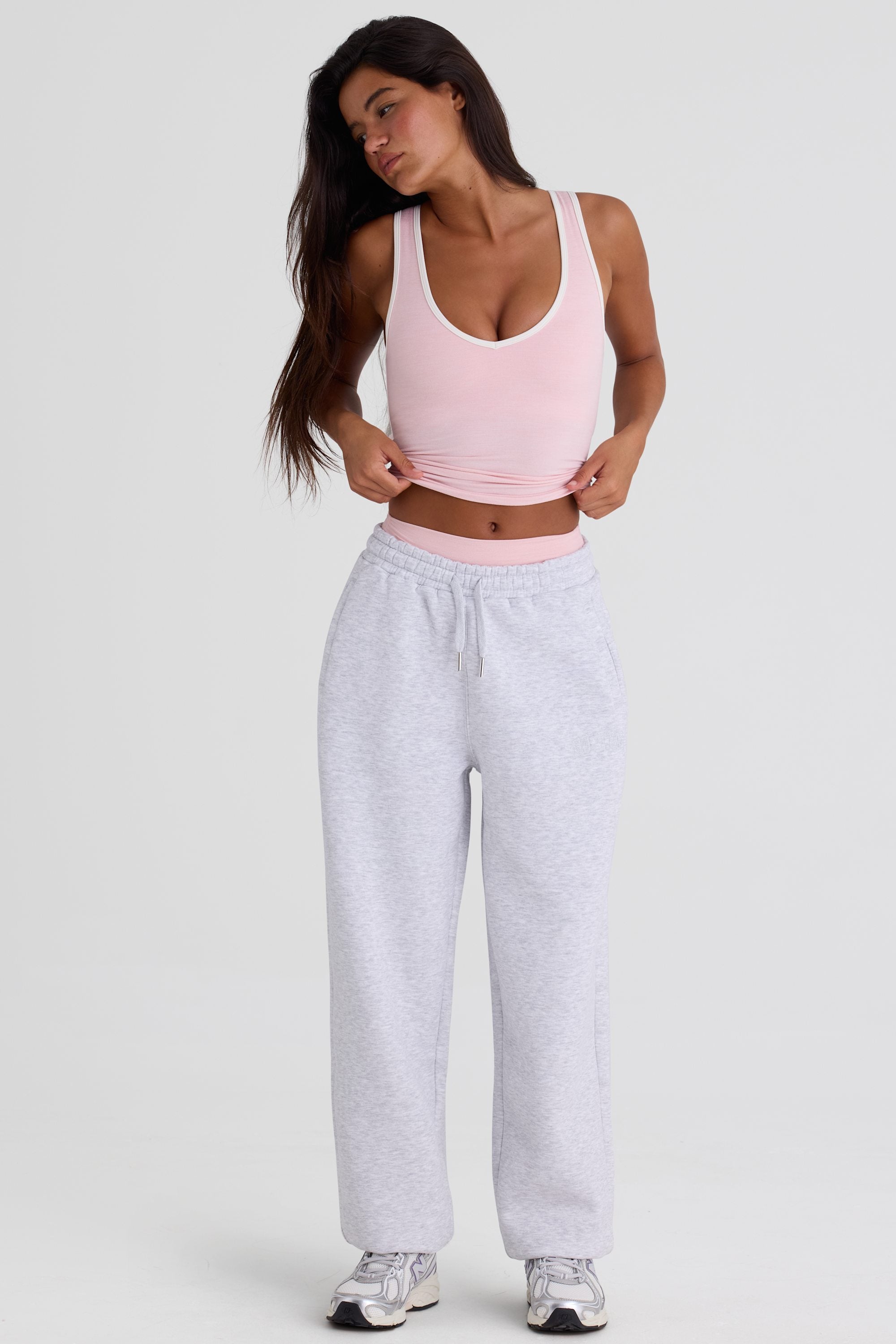 Brushed Cotton Jersey Mid-Rise Relaxed Joggers in Grey Marl - 1