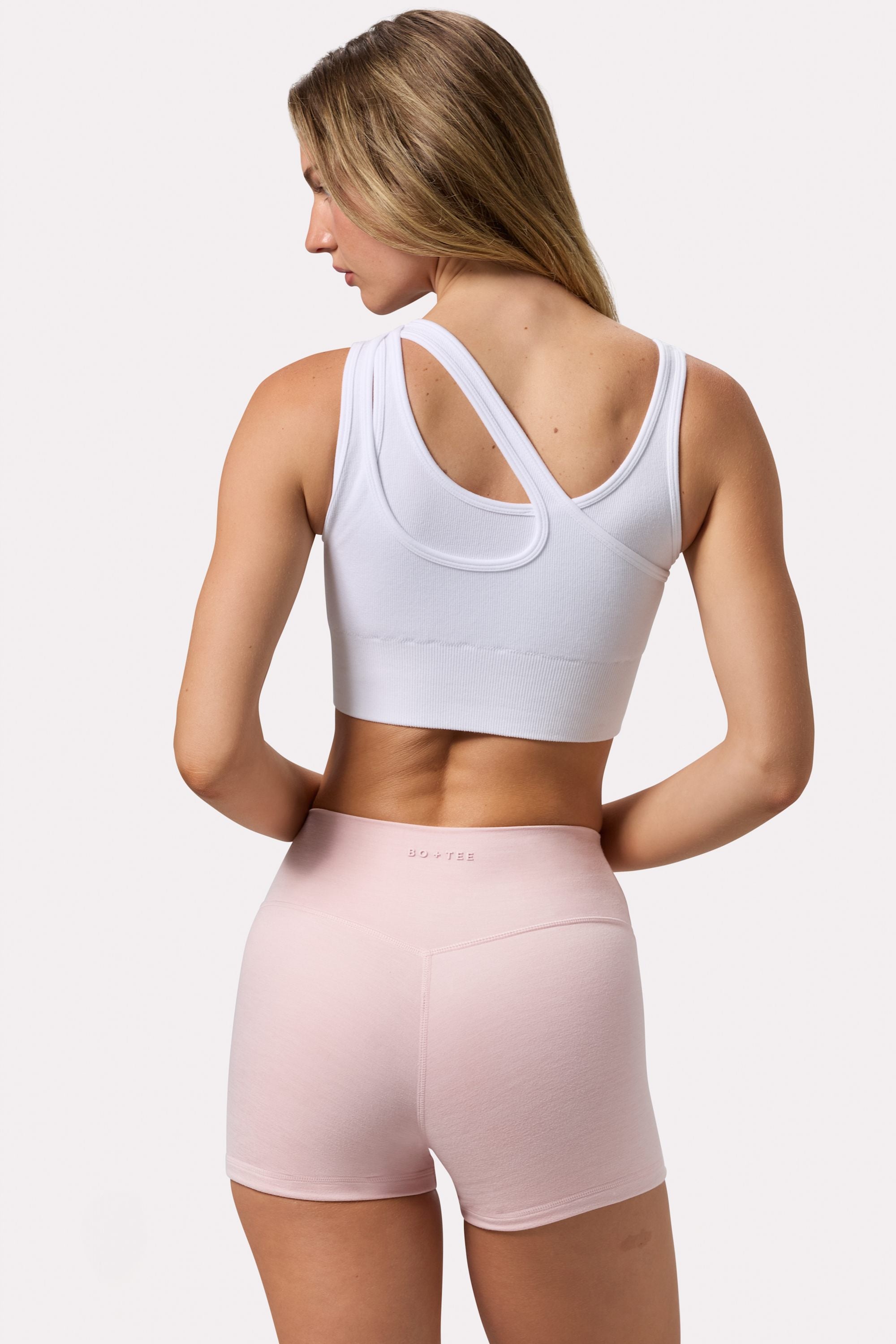 Seamless Soft Rib Asymmetric Sports Bra in White - 2