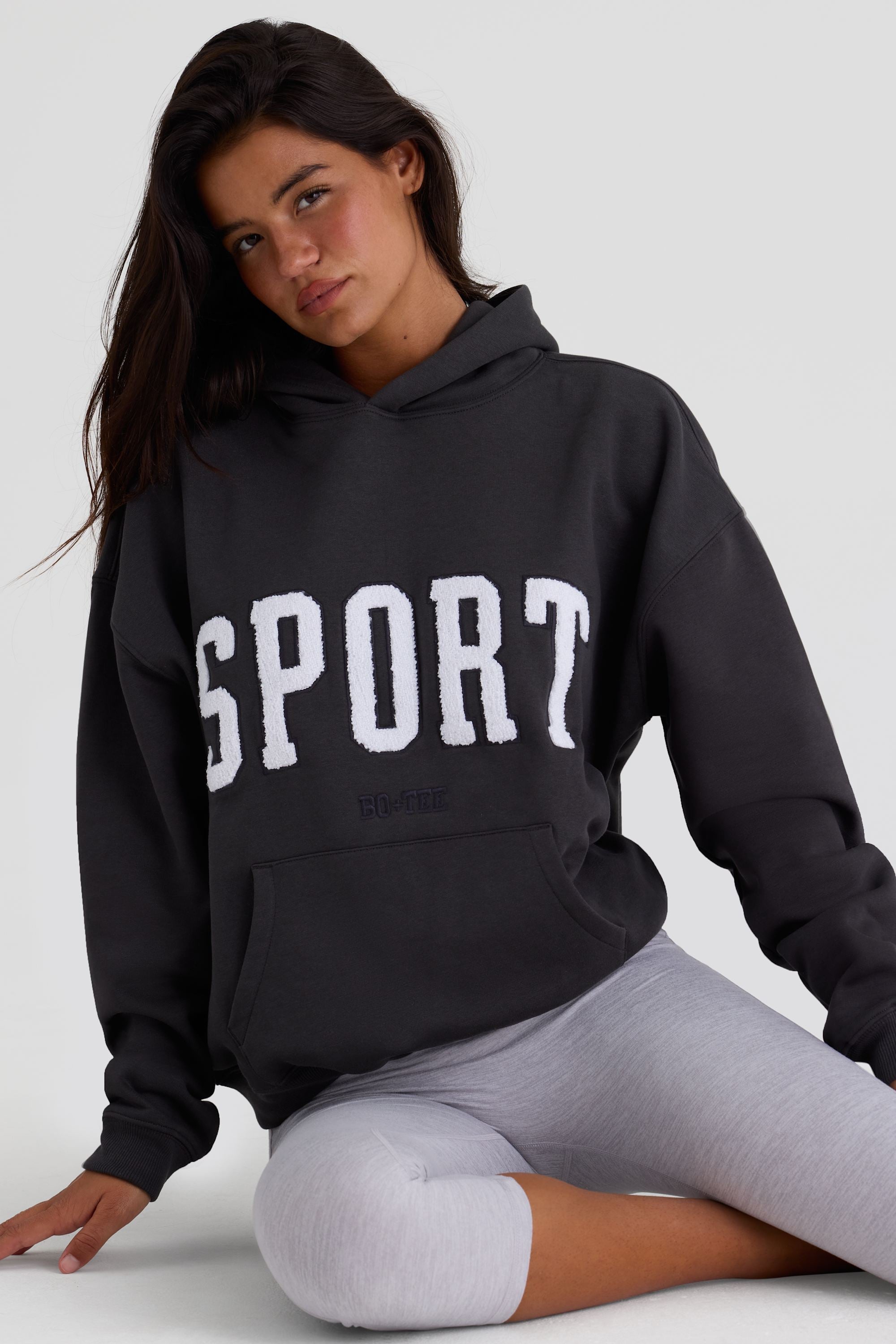 Soft Cotton Fleece Oversized Hoodie in Black - 1