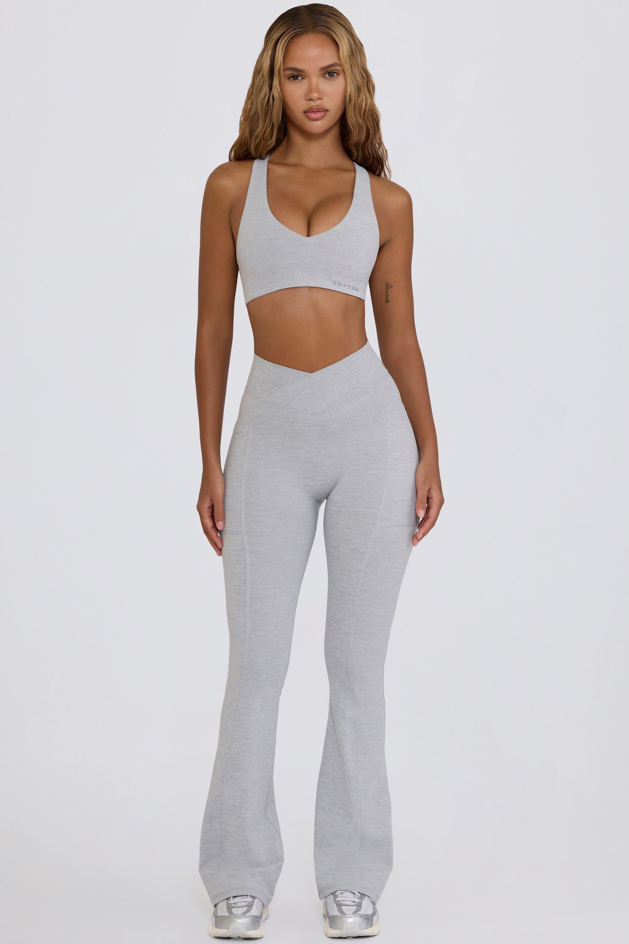 Soft Active V-Waist Pocket Flared Leggings in Grey - 1