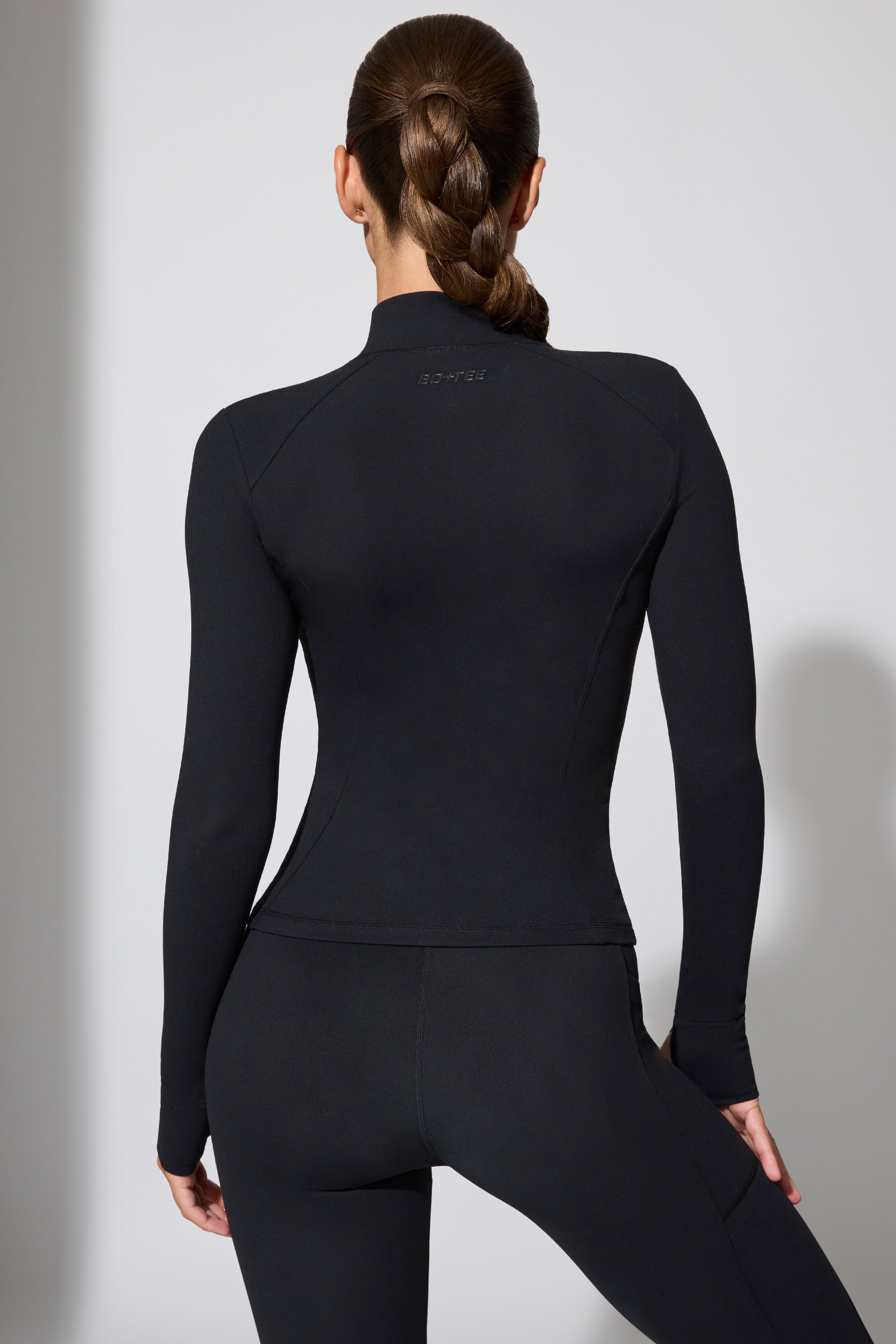 Long Sleeve Zip Up Jacket in Black - 2