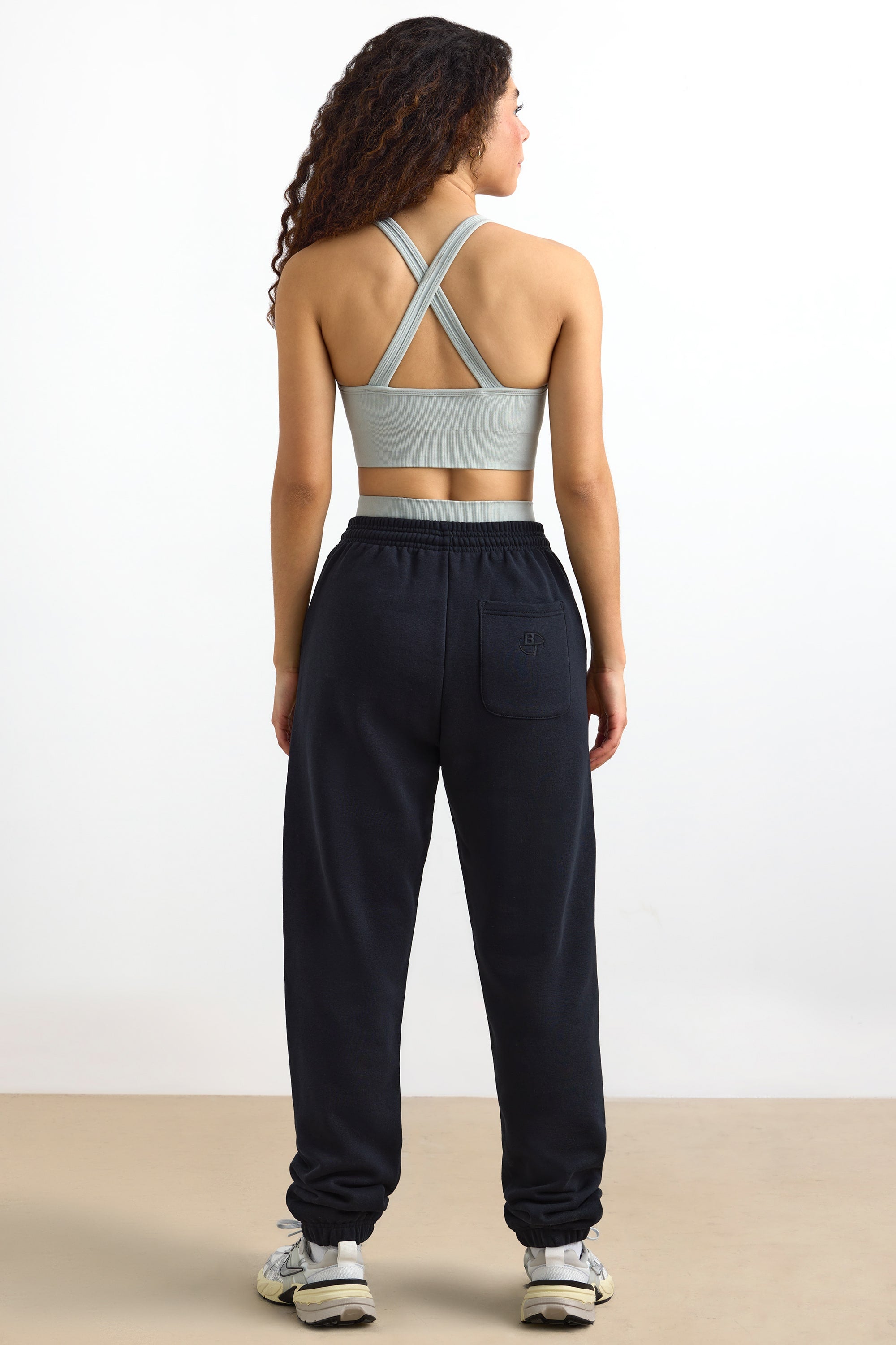 Cotton Fleece Mid-Rise Joggers in Black - 2