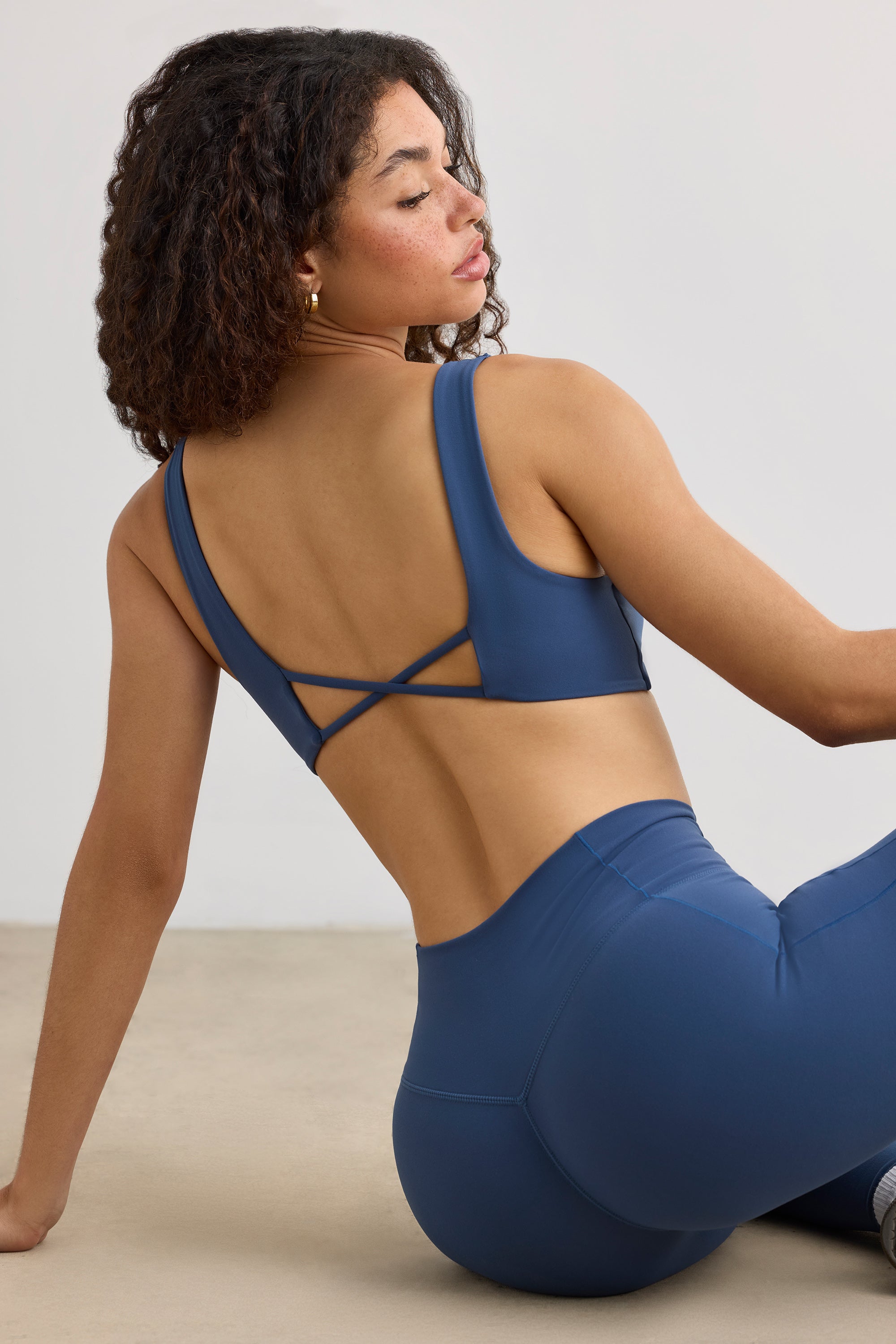 Soft Active V-Neck Sports Bra in Washed Navy - 2