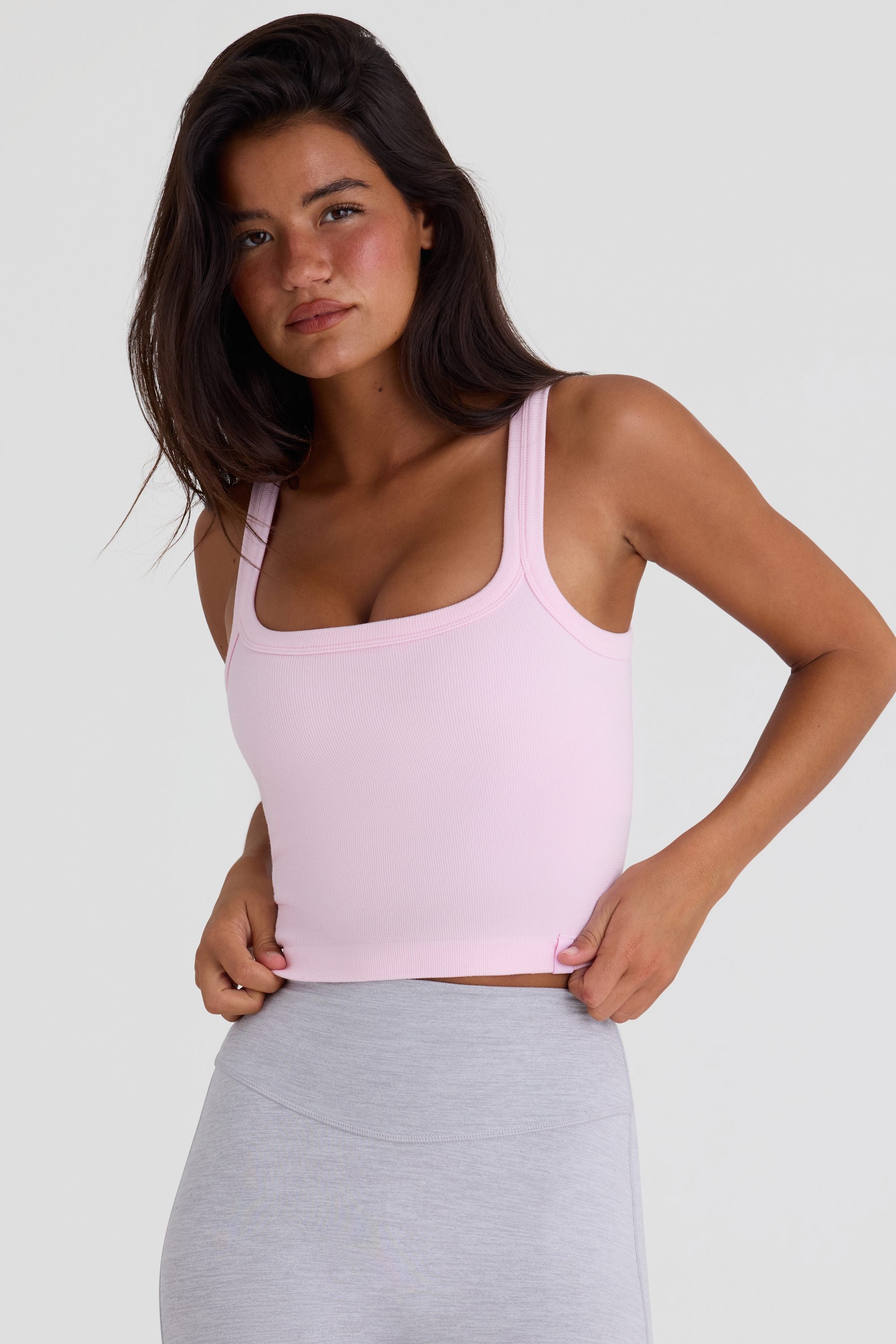 Seamless Soft Rib Square-Neck Tank Top in Powder Pink - 1