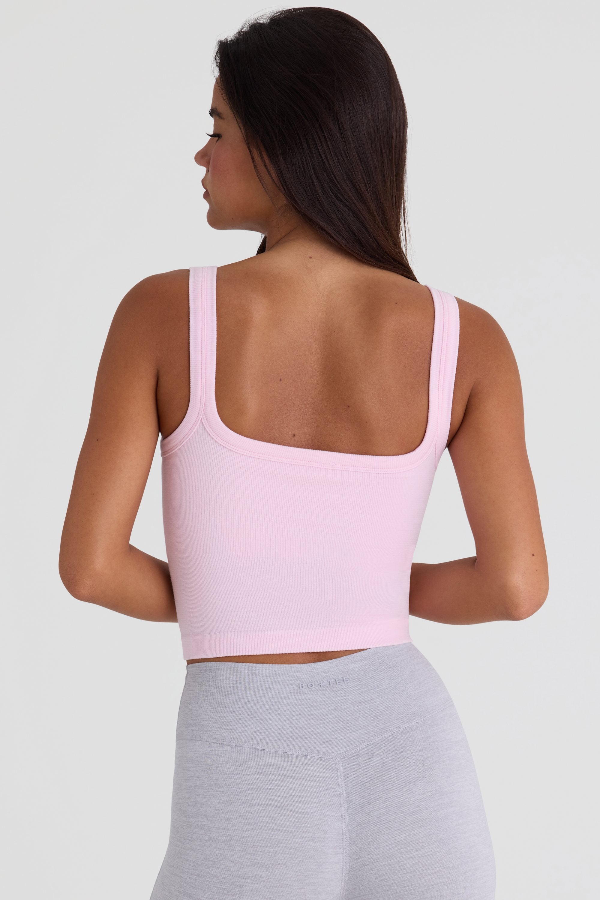 Seamless Soft Rib Square-Neck Tank Top in Powder Pink - 2