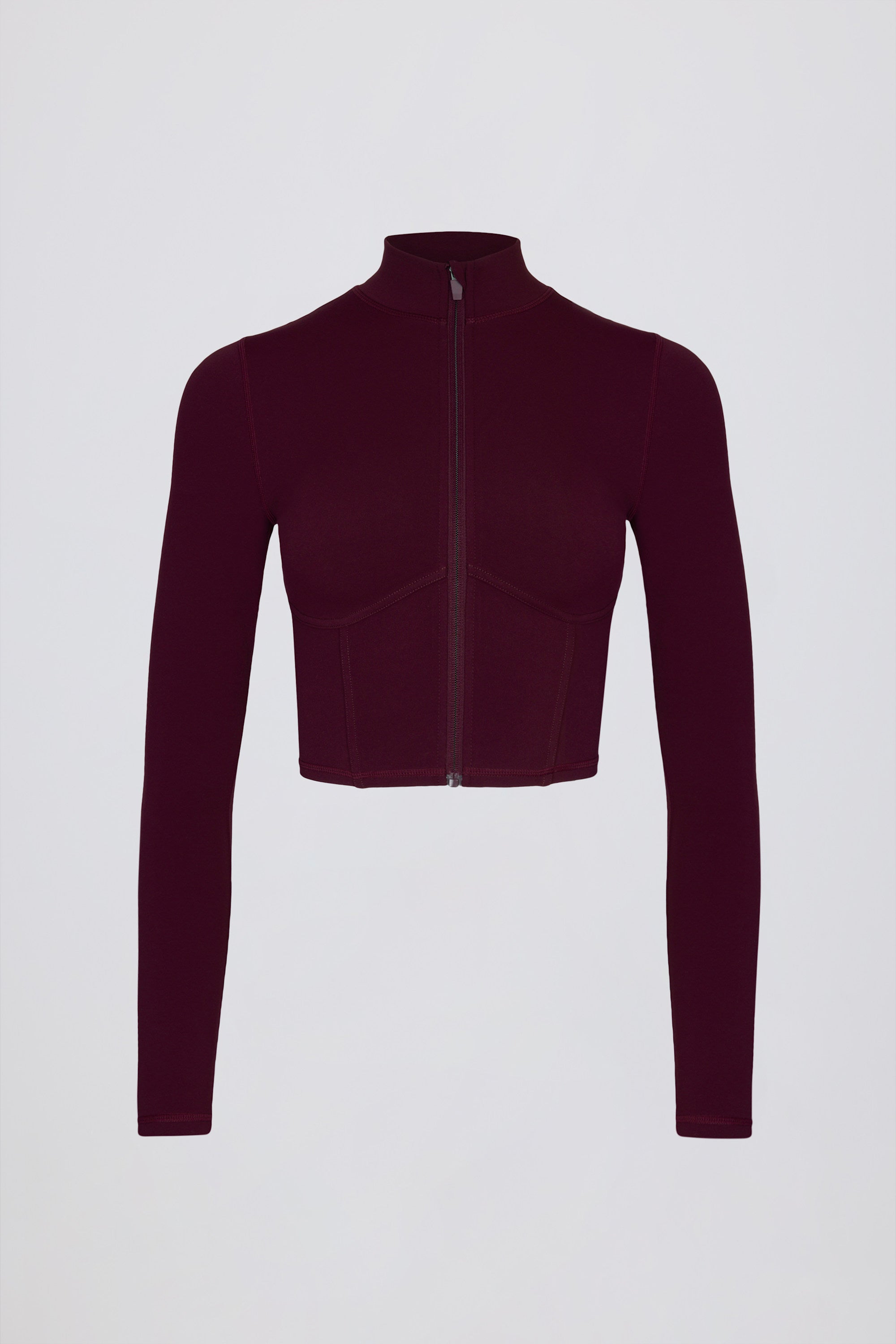 Soft Active Zip-Up Cropped Jacket in Burgundy - 2