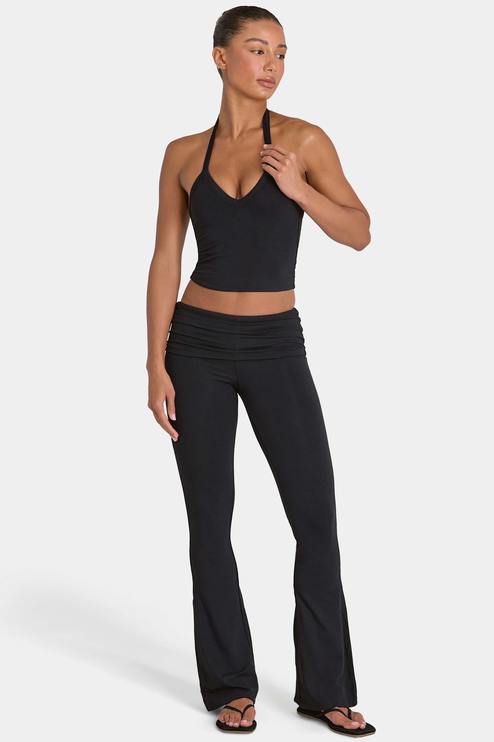 Modal Mid-Rise Flared Trousers in Black - 1