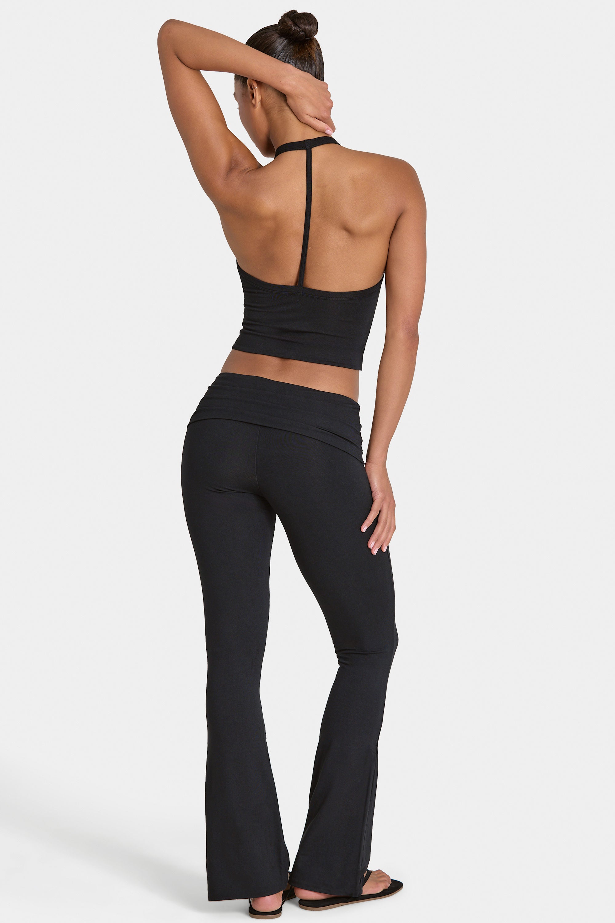 Modal Mid-Rise Flared Trousers in Black - 2