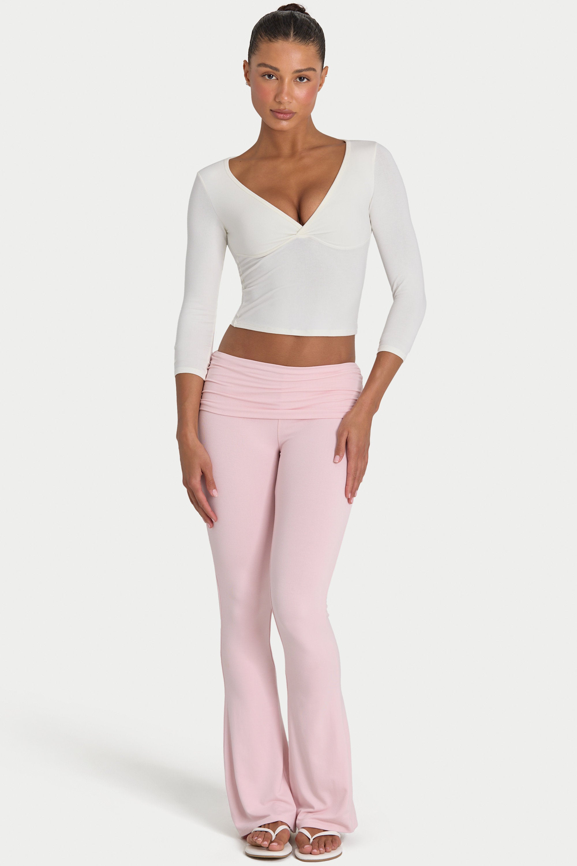 Modal Mid-Rise Flared Trousers in Blush