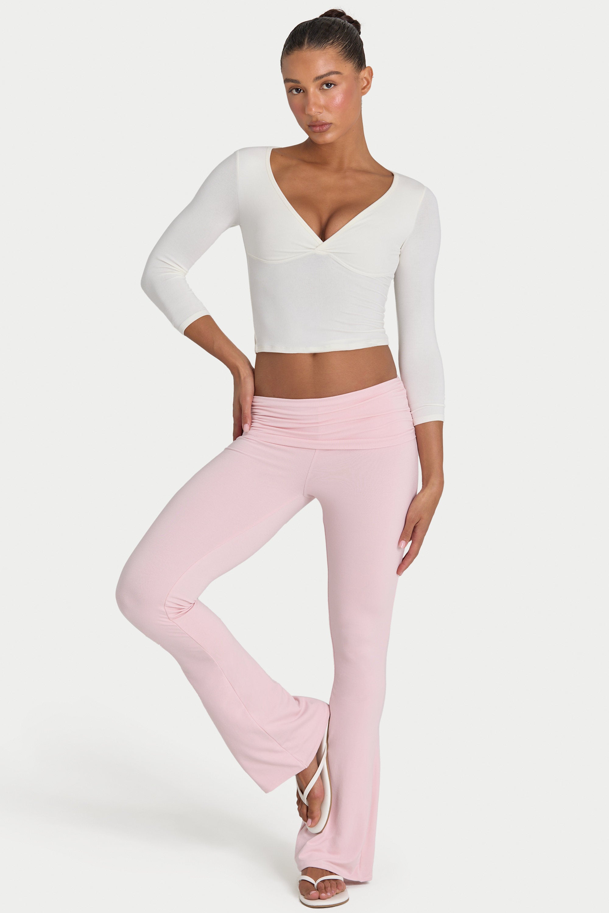 Modal Mid-Rise Flared Trousers in Blush - 1
