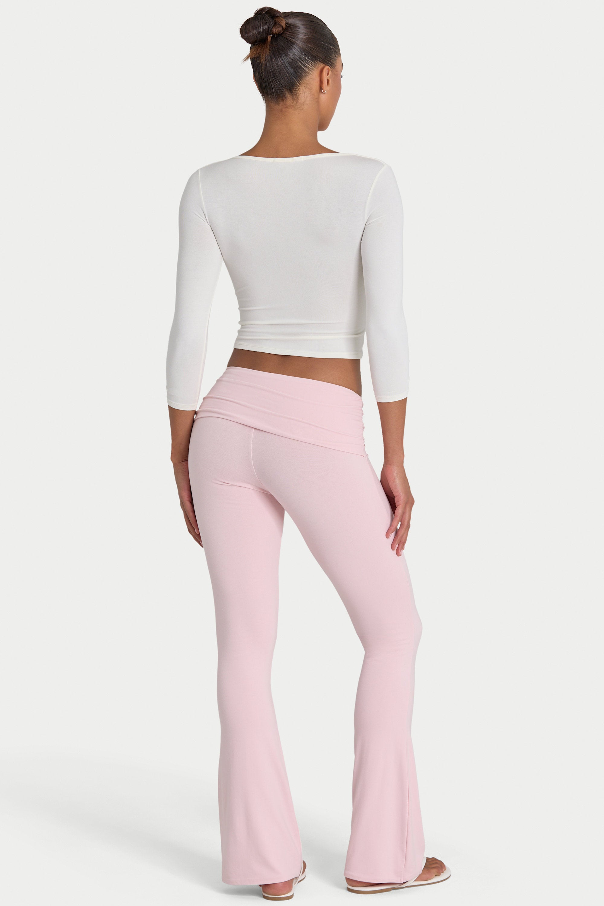 Modal Mid-Rise Flared Trousers in Blush - 2