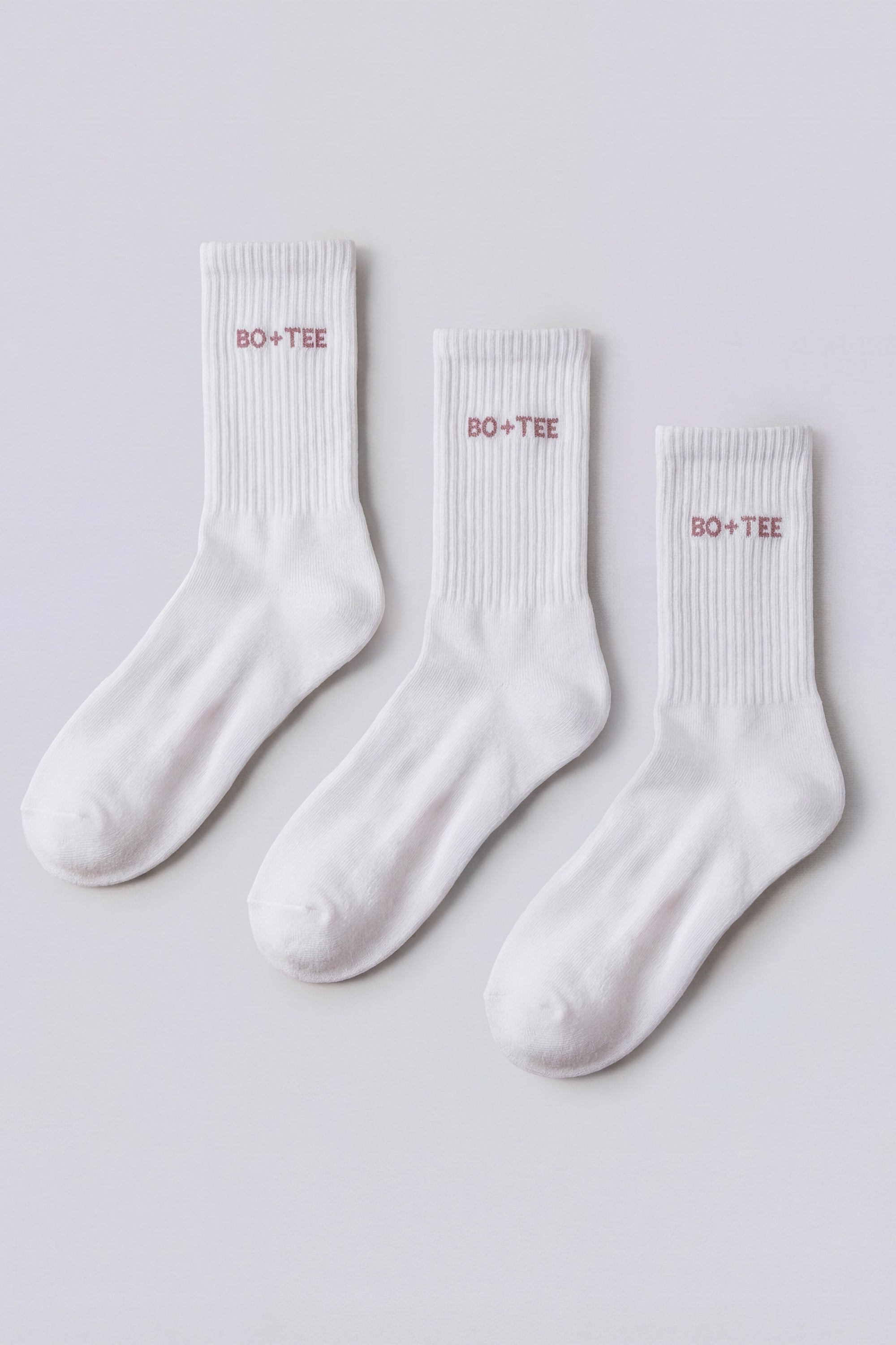 Ribbed Half-Crew 3-Pack Socks in White Pink - 1