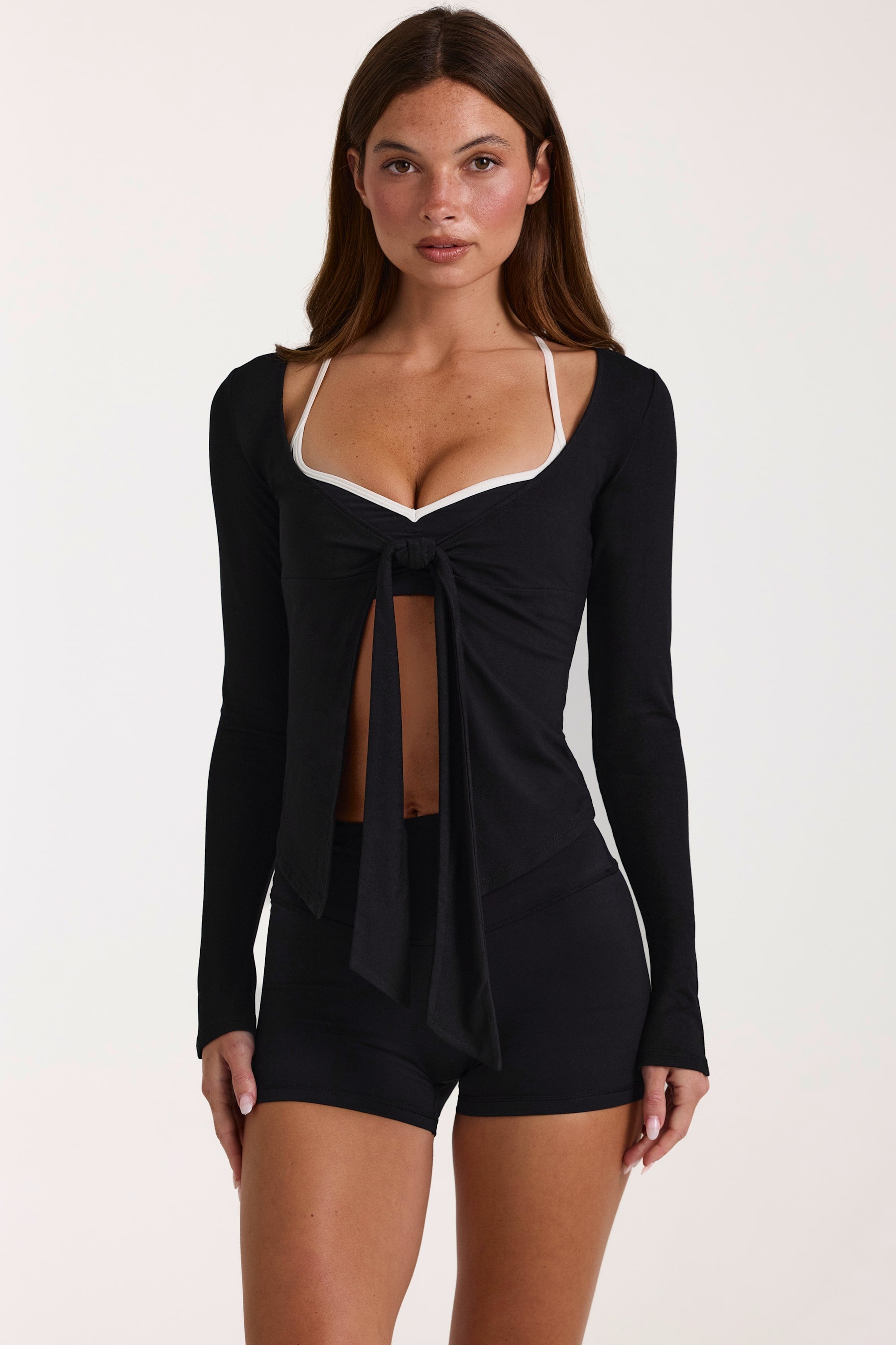 Modal Tie-Front Top in Black - 1